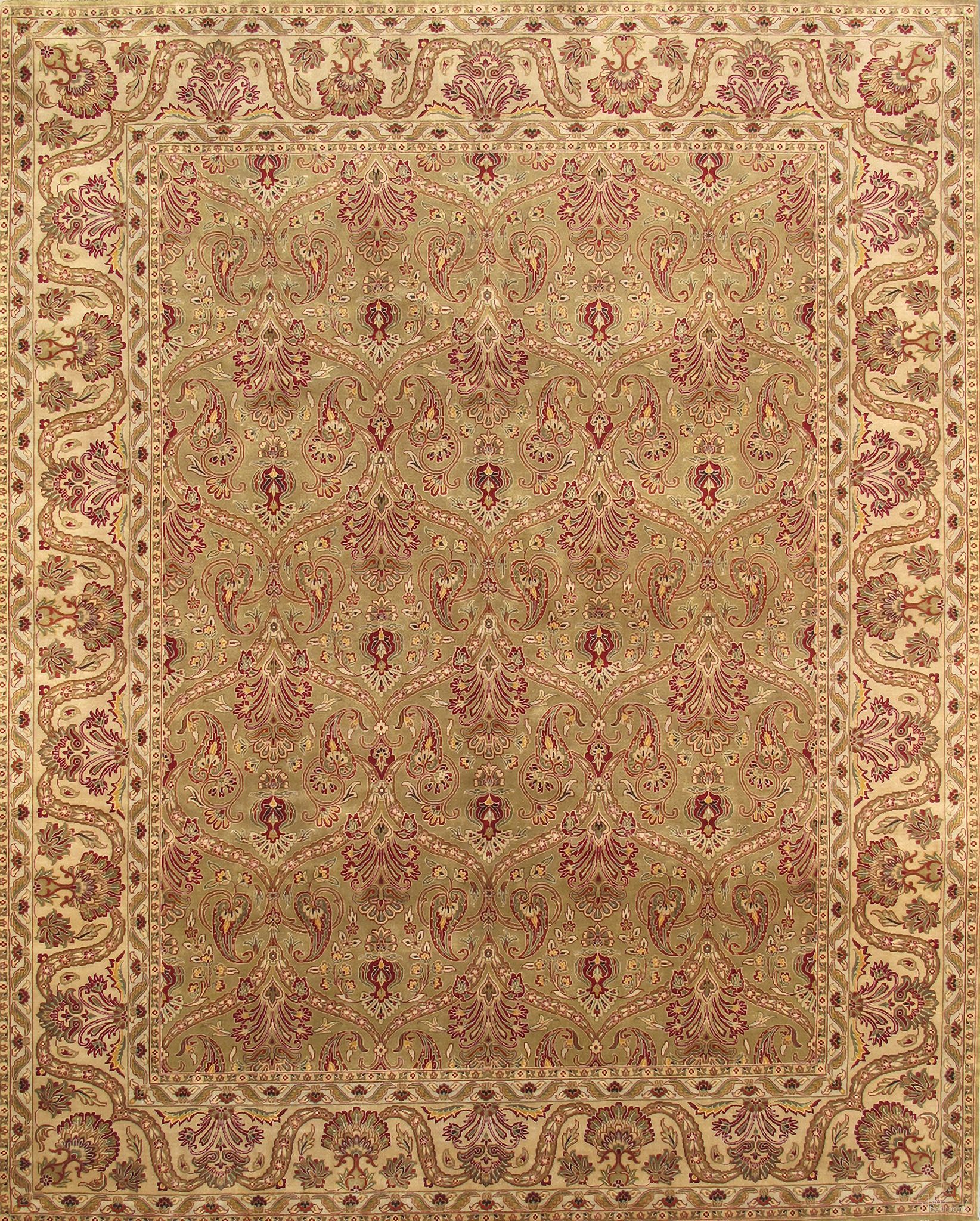 Baku Collection Hand-Knotted Lamb's Wool Area Rug- 8' 1" x 10' 1" In Light Green and Gold