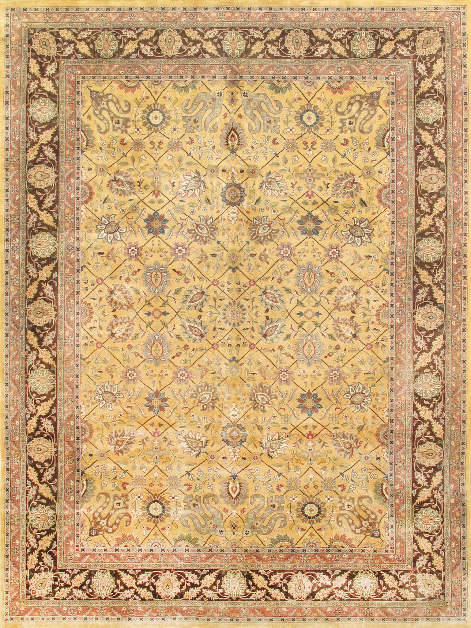 Baku Collection Hand-Knotted Lamb's Wool Area Rug- 8' 10" x 11' 10" In Brown and Gold
