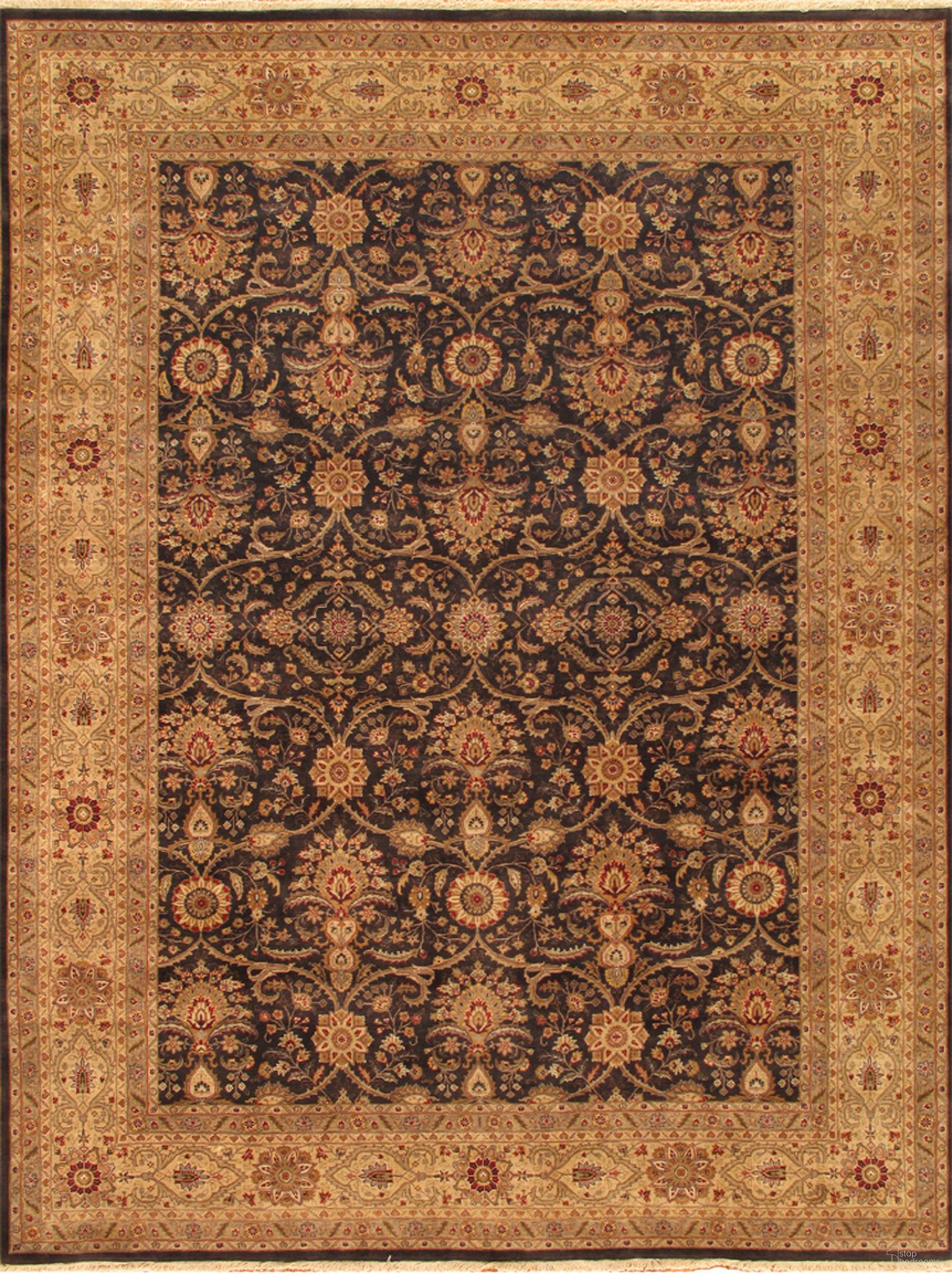 Baku Collection Hand-Knotted Lamb's Wool Area Rug- 8' 10" x 11' 8" In Black and Gold