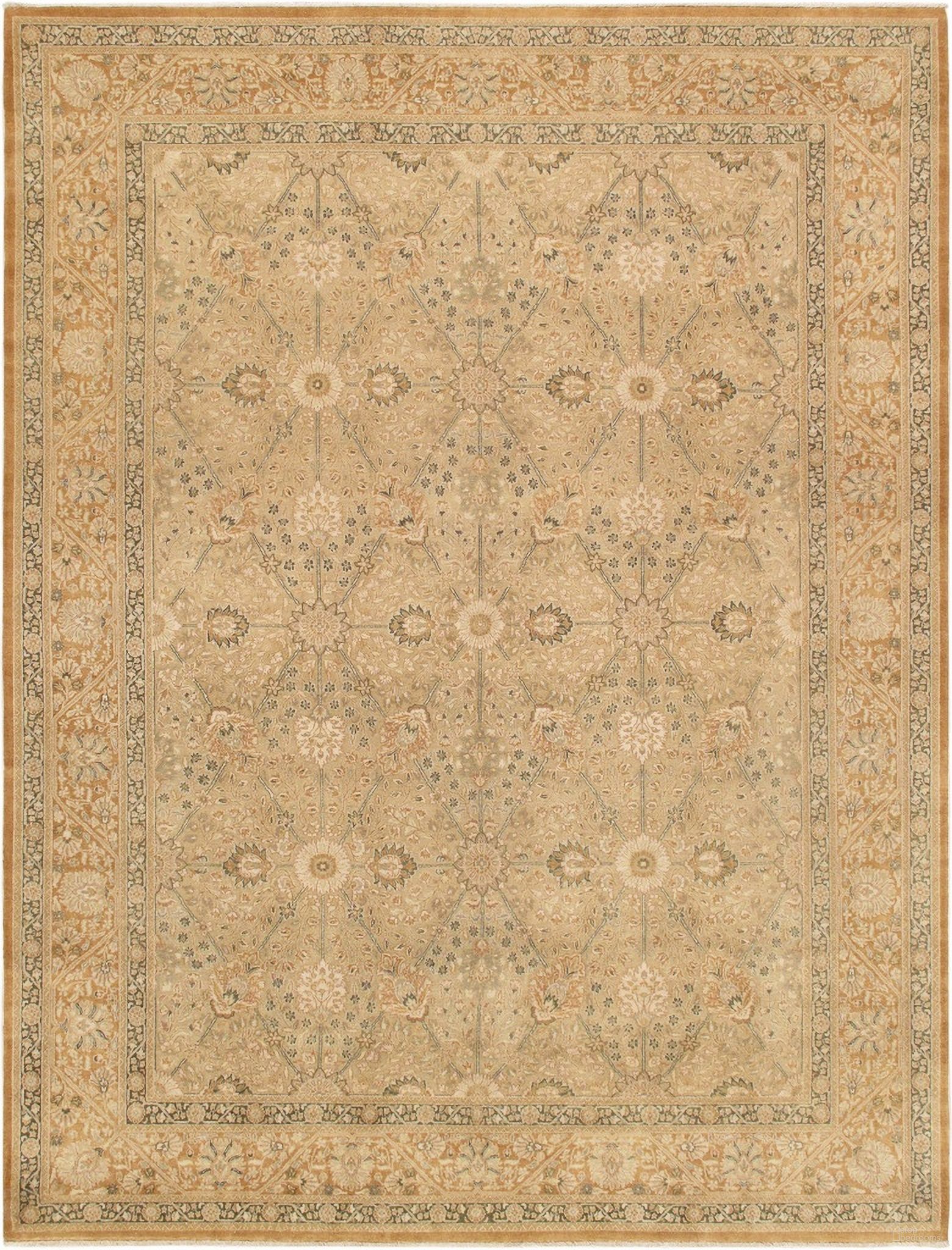 Baku Collection Hand-Knotted Lamb's Wool Area Rug- 8'11" x 11'10" In Gold and Beige