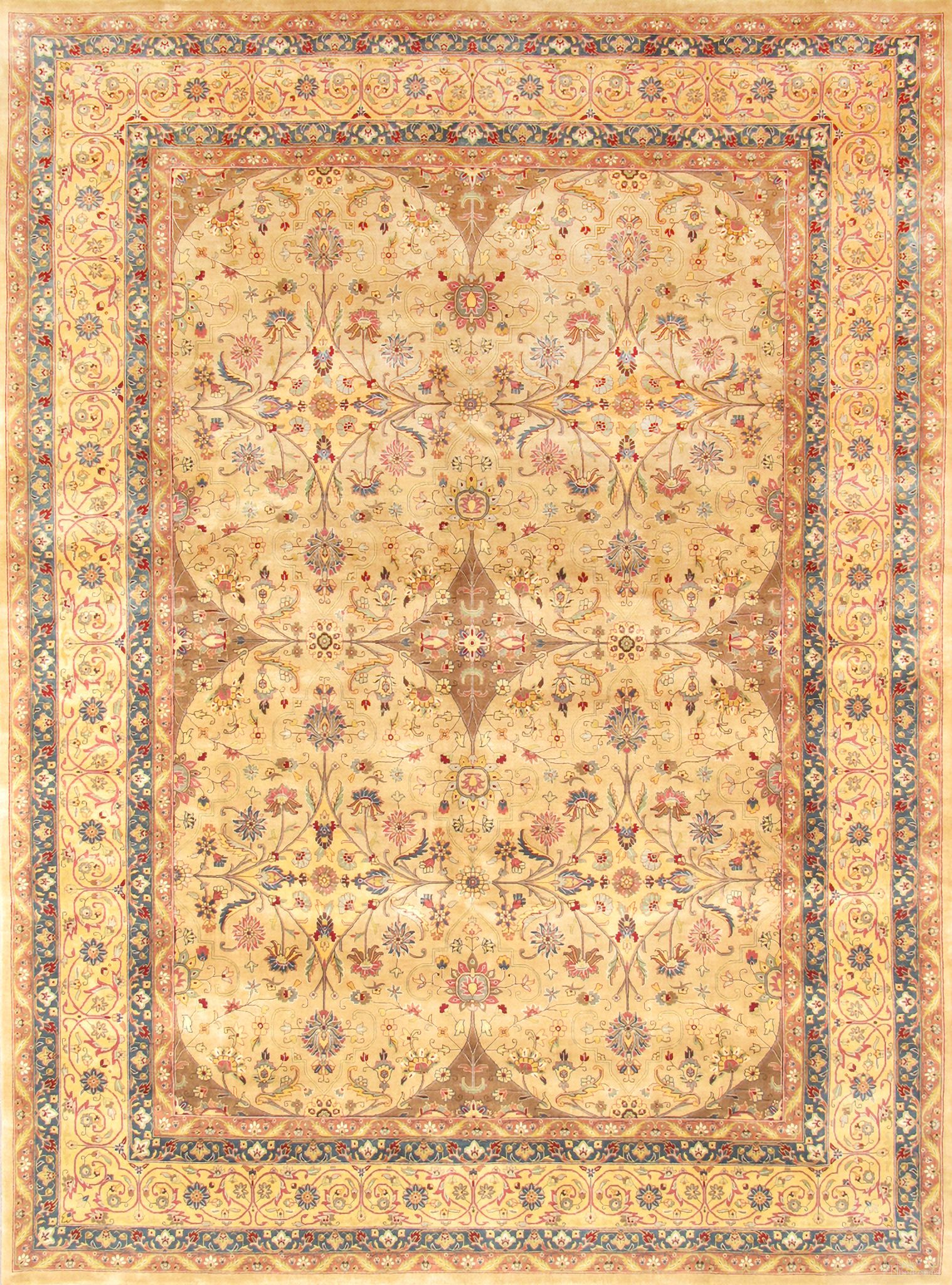 Baku Collection Hand-Knotted Lamb's Wool Area Rug- 8' 11" x 12' In Camel and Gold