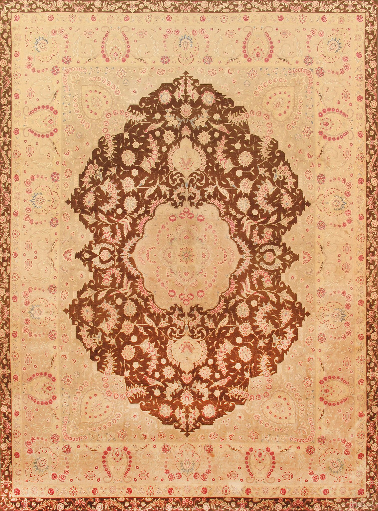 Baku Collection Hand-Knotted Lamb's Wool Area Rug- 8' 7" x 11' 4" In Brown and Peach
