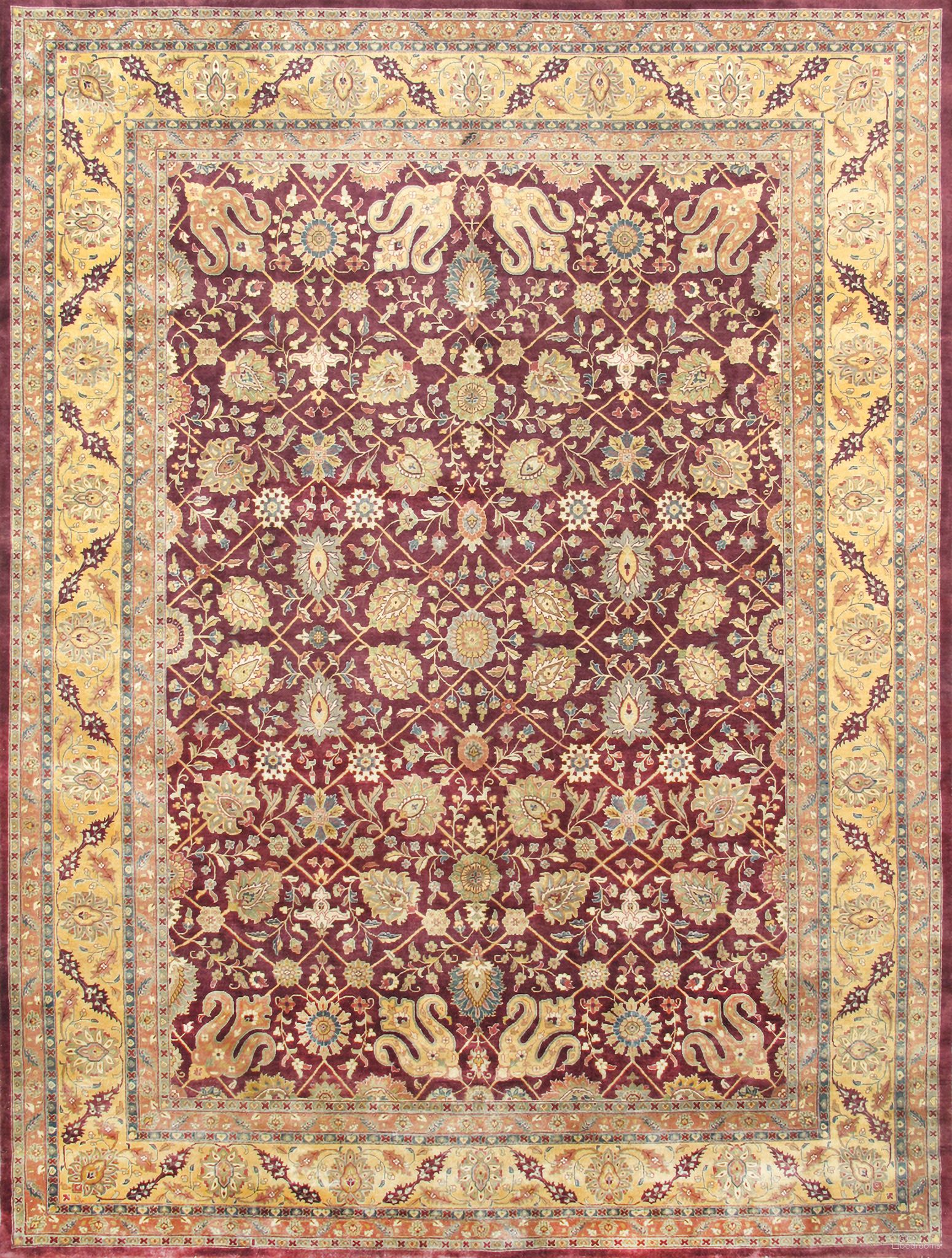 Baku Collection Hand-Knotted Lamb's Wool Area Rug- 8' 9" x 11' 6" In Burgundy and Gold