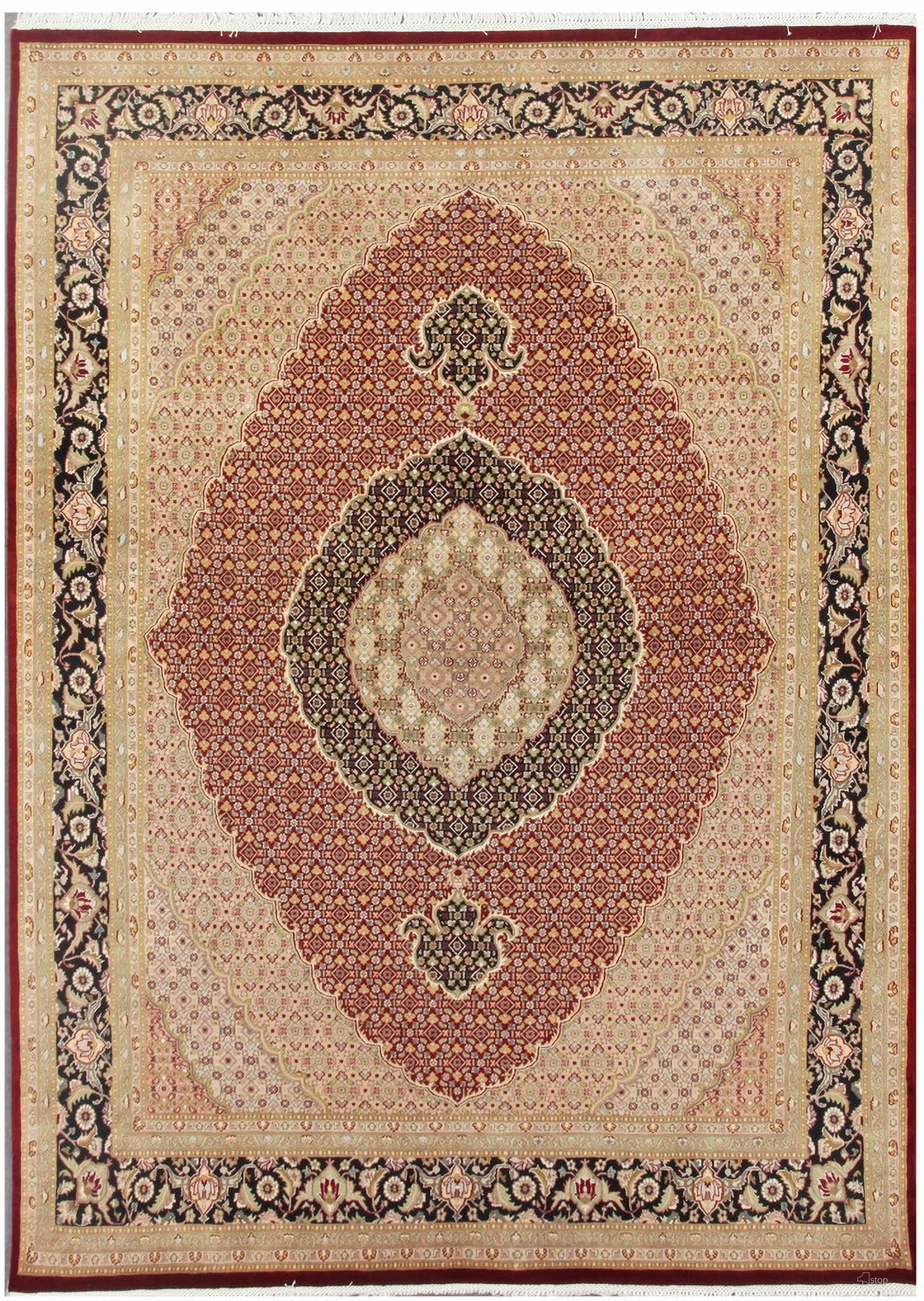 Baku Collection Hand-Knotted Lamb's Wool Area Rug- 8' x 10' 8" In Red and Navy