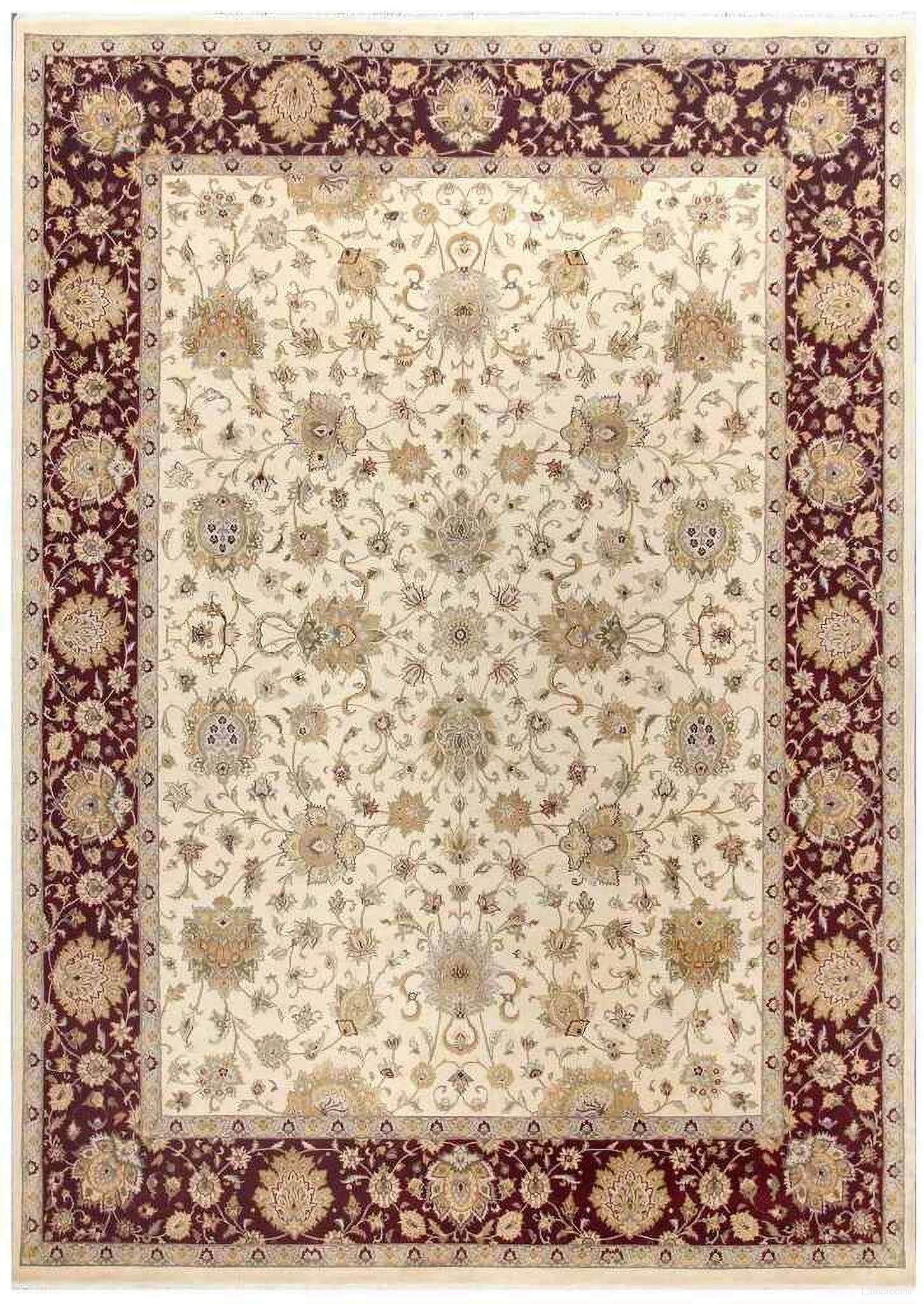 Baku Collection Hand-Knotted Lamb's Wool Area Rug- 9' 1" x 12' 8" In Ivory and Red