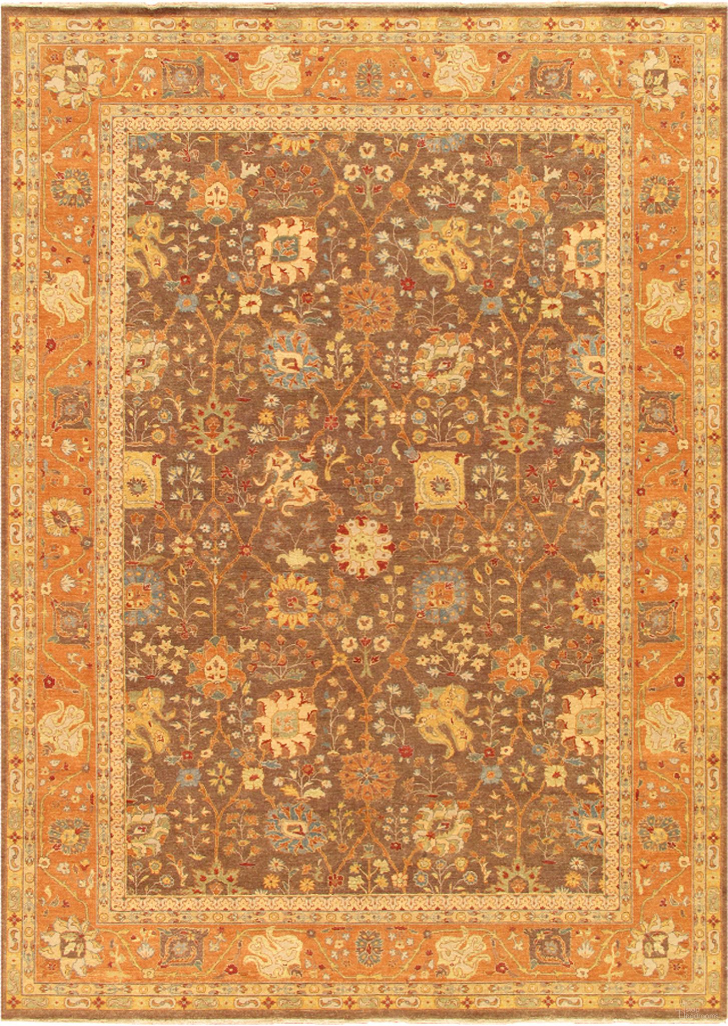 Baku Collection Hand-Knotted Lamb's Wool Area Rug- 9'10" x 13' 8" In Brown and Rust