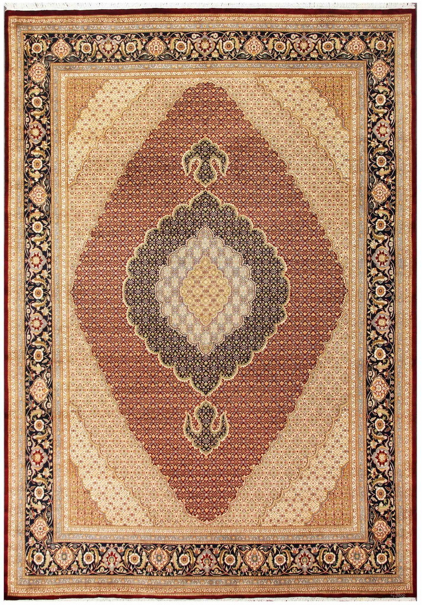 Baku Collection Hand-Knotted Lamb's Wool Area Rug- 9'11" x 14' 3" In Red and Navy