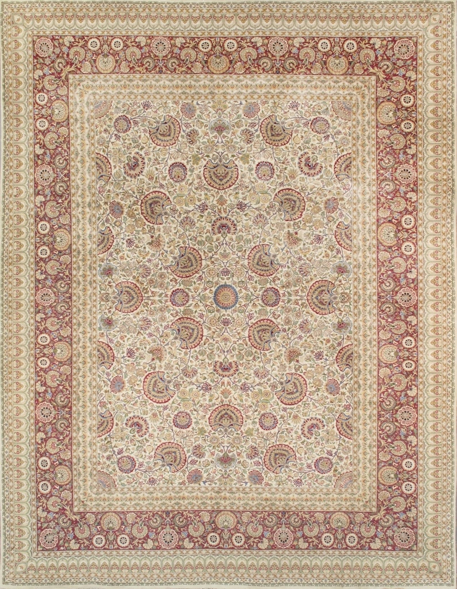Baku Collection Hand-Knotted Lamb's Wool Area Rug- 9' x 11' 9" In Ivory and Red