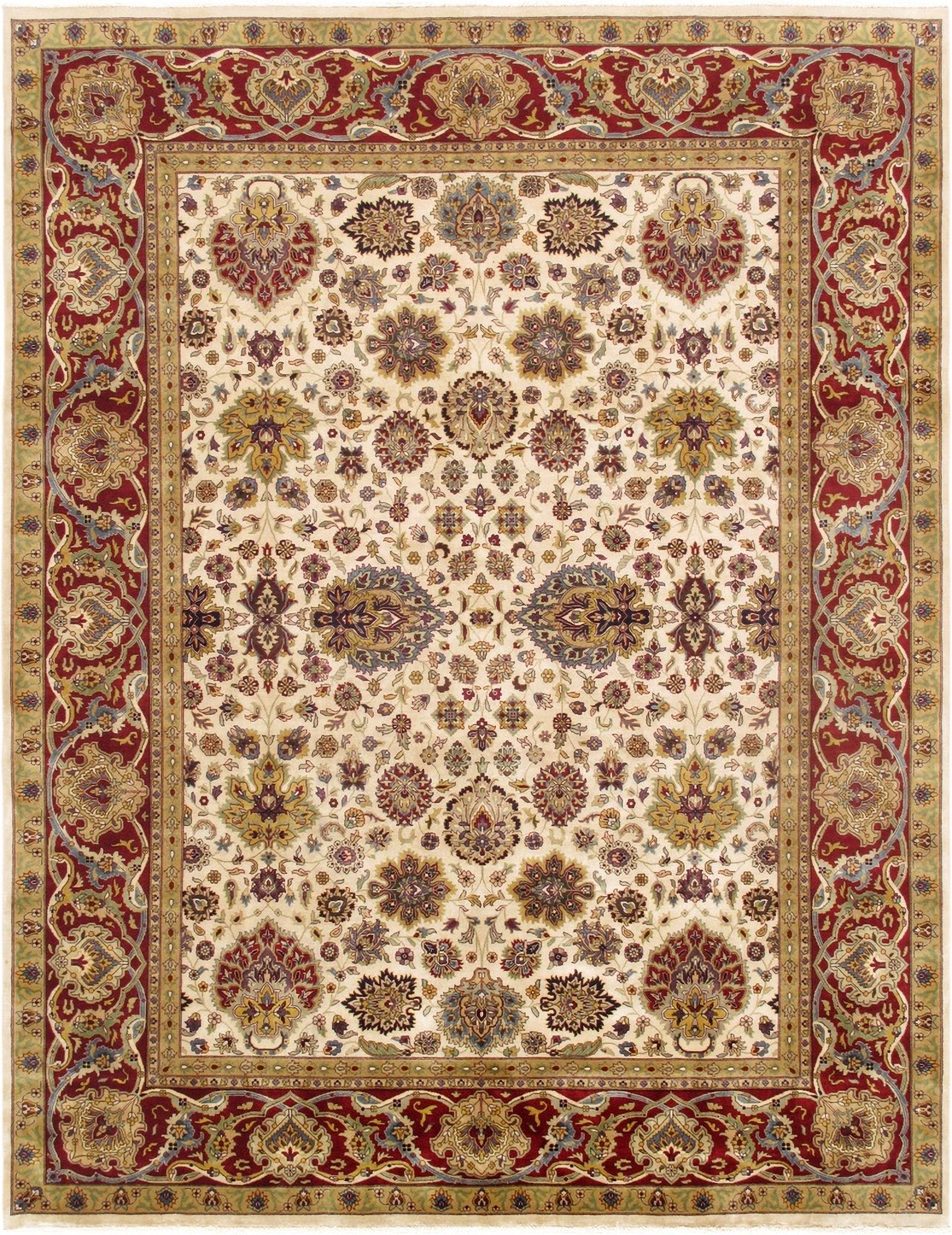 Baku Collection Hand-Knotted Lamb's Wool Area Rug- 9' x 11' 9" In Ivory and Red