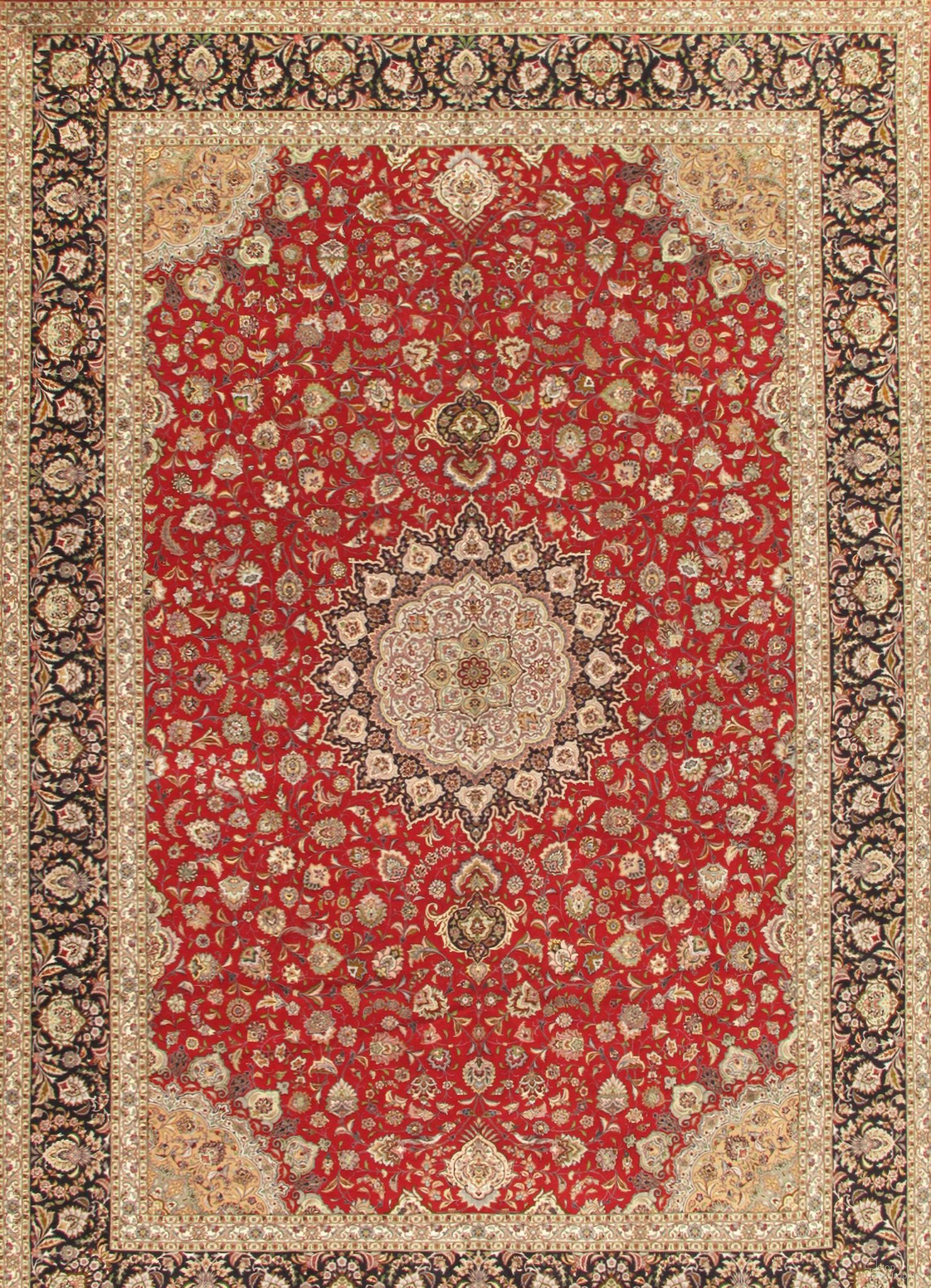 Baku Collection Hand-Knotted Silk and Wool Area Rug- 11' 4" x 16' 6" In Black and Rose
