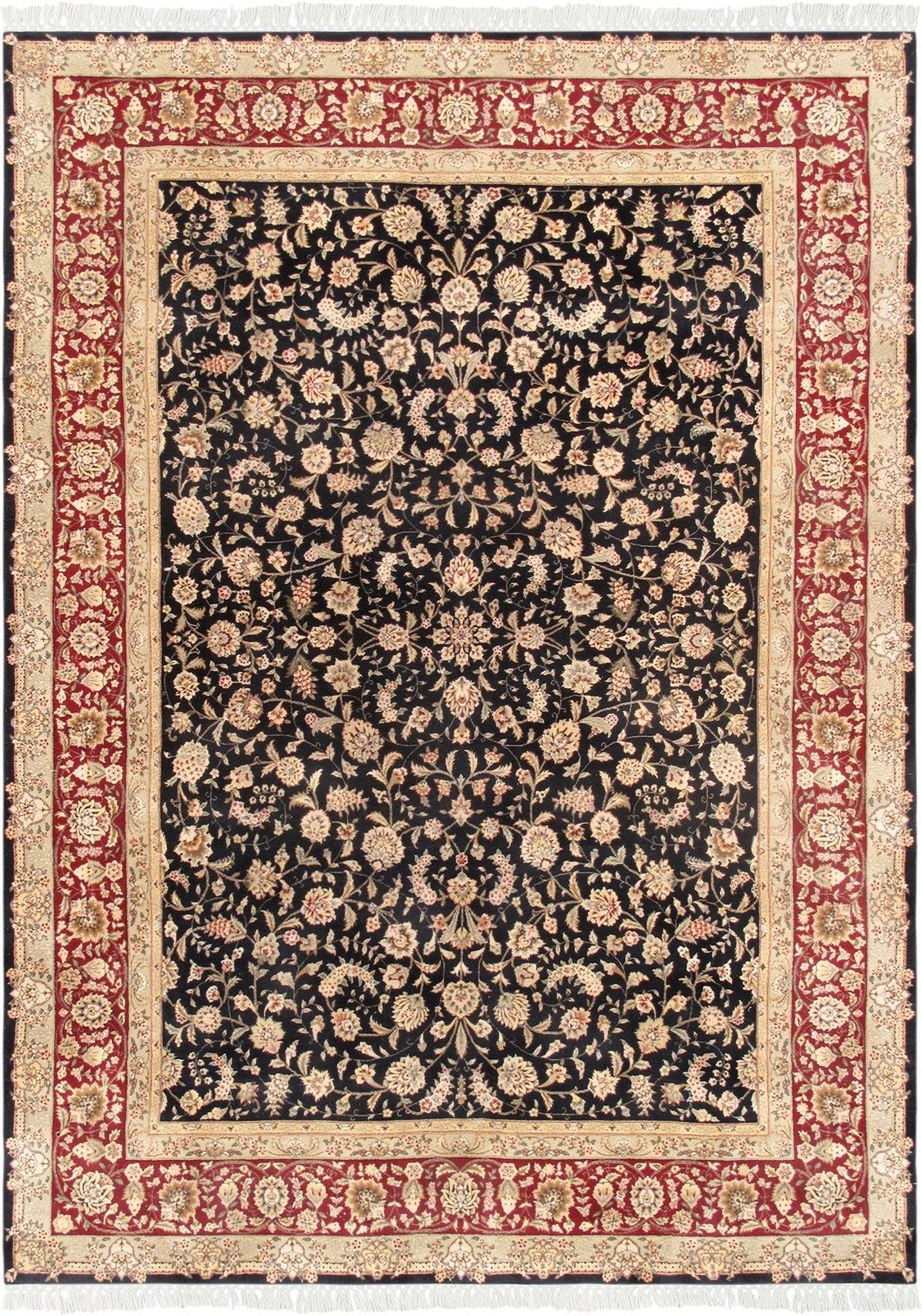 Baku Collection Hand-Knotted Silk and Wool Area Rug- 9' x 12' In Red and Navy