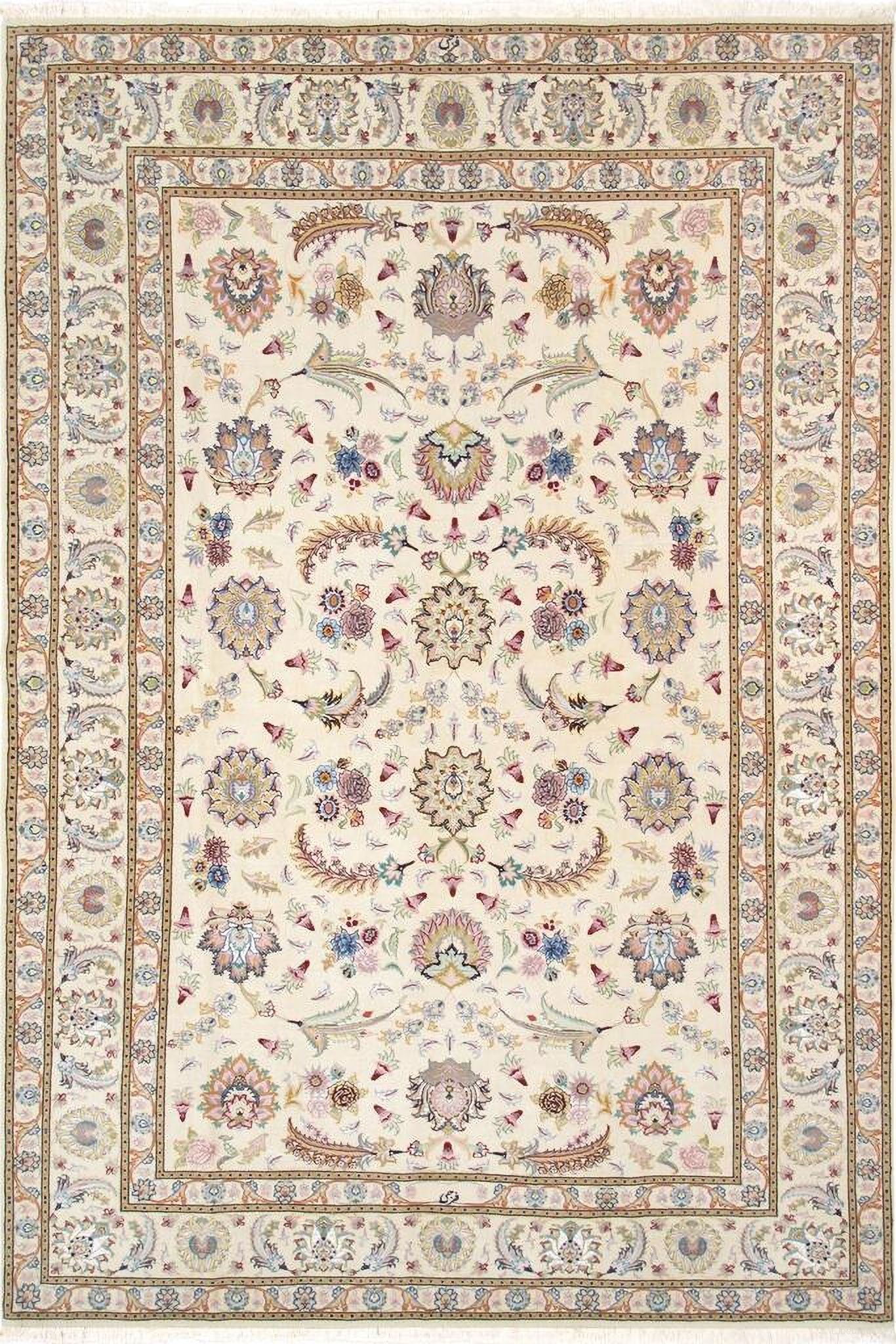 Baku Colletion Hand-Knotted Silk and Wool Area Rug- 5' 6" x 8' 4" In Ivory