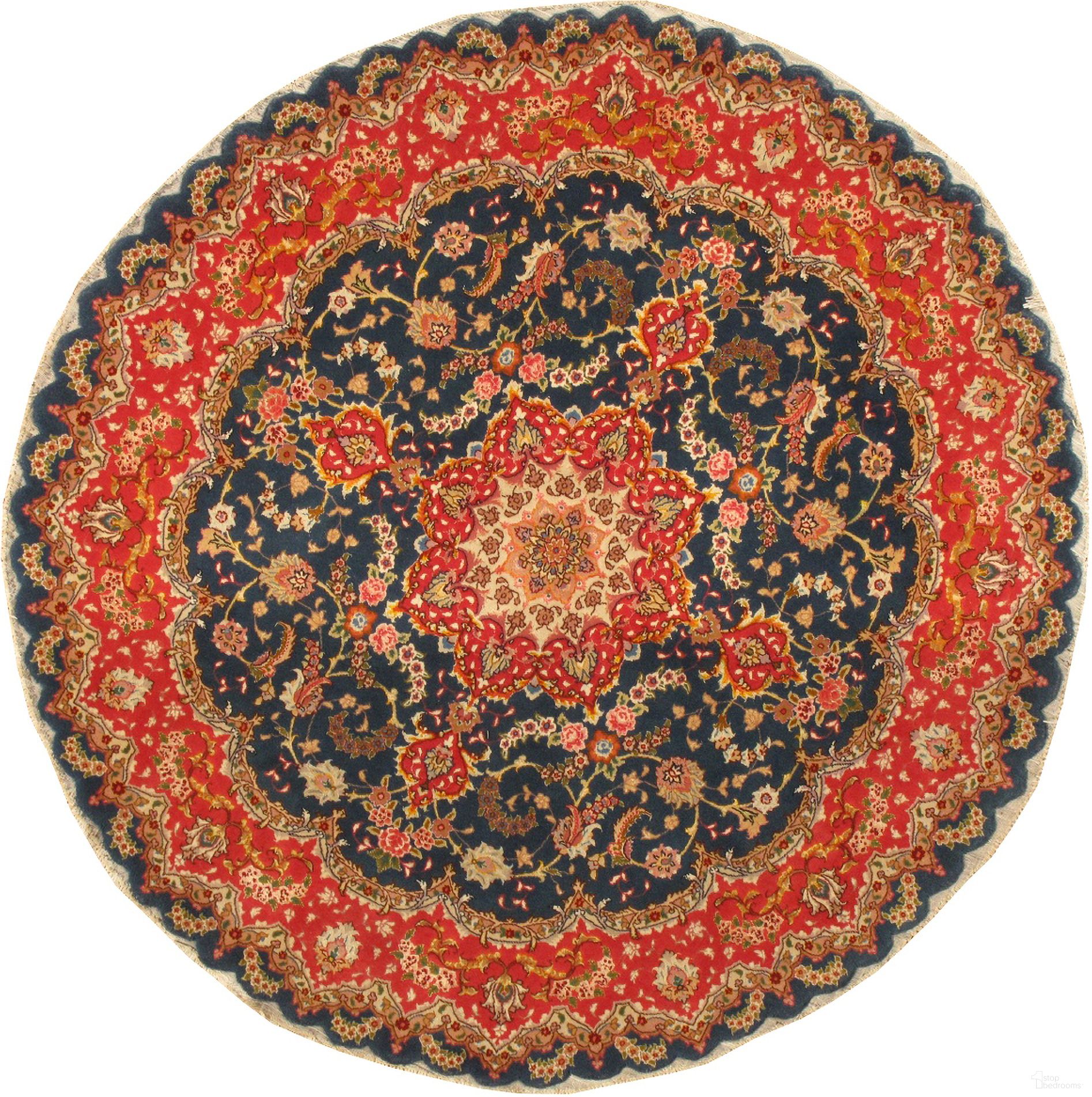 Baku Colletion Hand-Knotted Silk and Wool Area Rug- 5' x 5' In Blue and Rust
