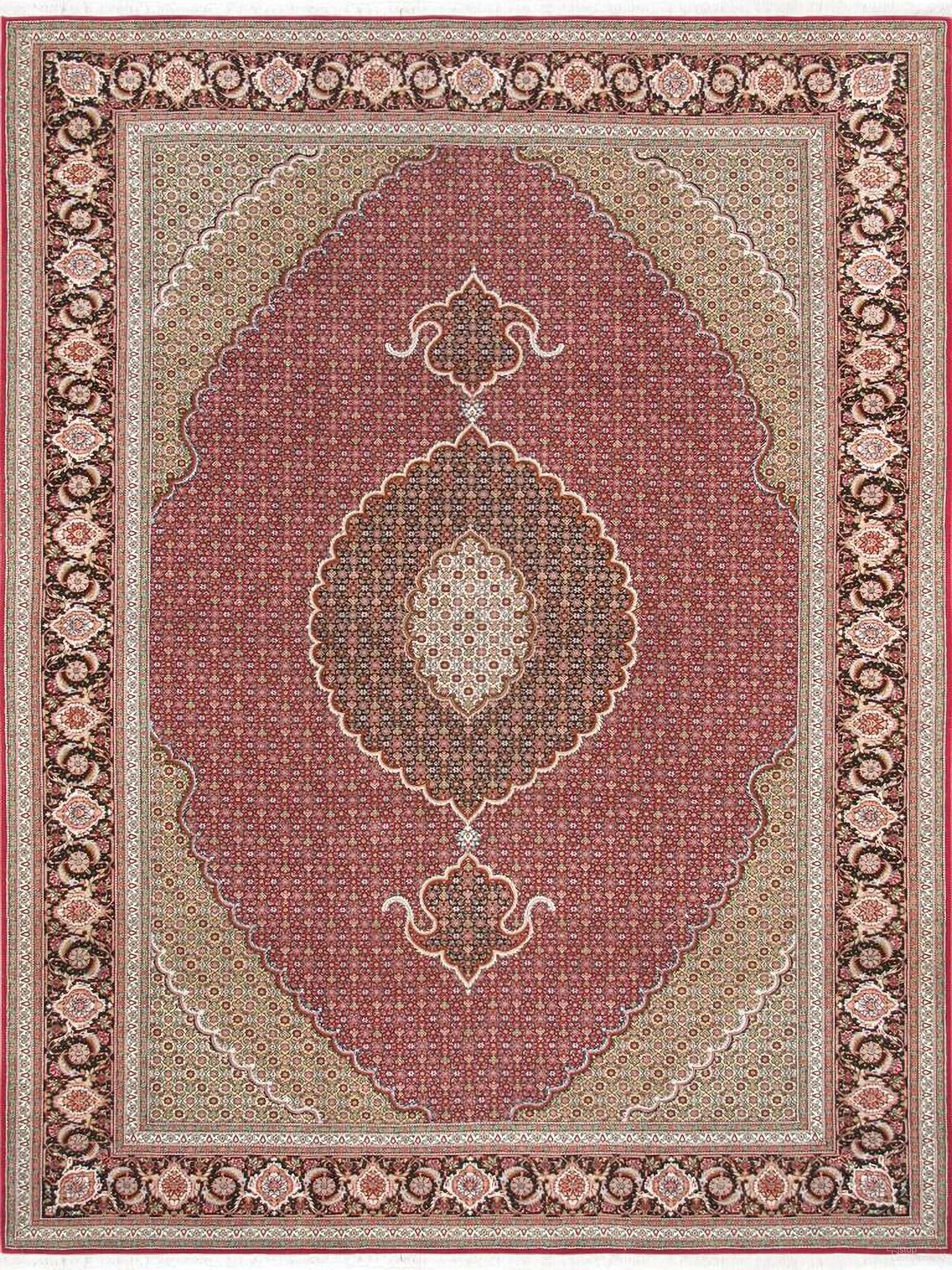 Baku Colletion Hand-Knotted Silk and Wool Area Rug- 6' 7" x 9' 9" In Red and Navy