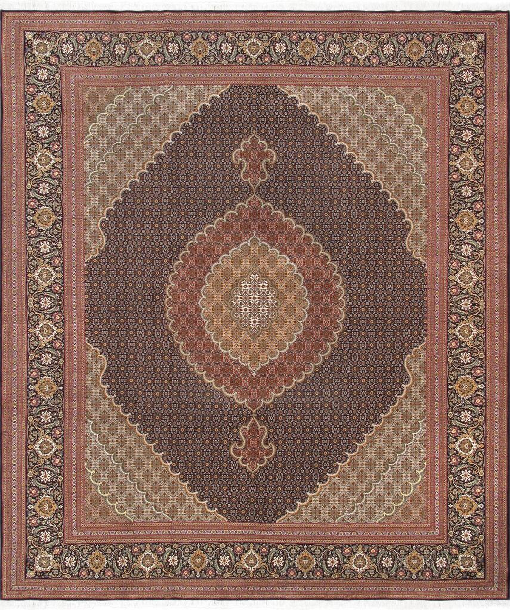 Baku Colletion Hand-Knotted Silk and Wool Area Rug- 8' 3" x 9'10" In Navy