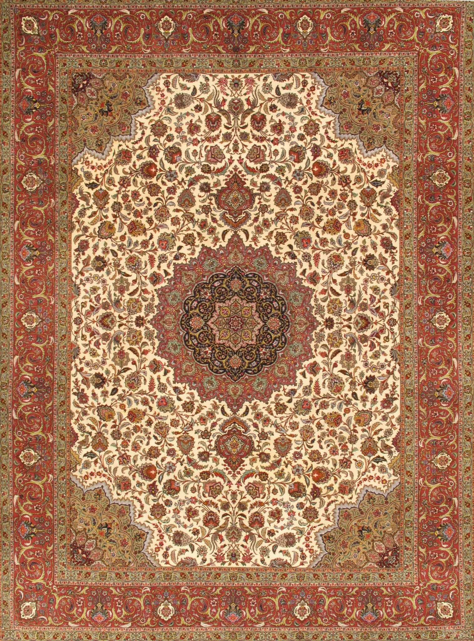 Baku Colletion Hand-Knotted Silk and Wool Area Rug- 9'10" x 13' 8" In Ivory and Rose