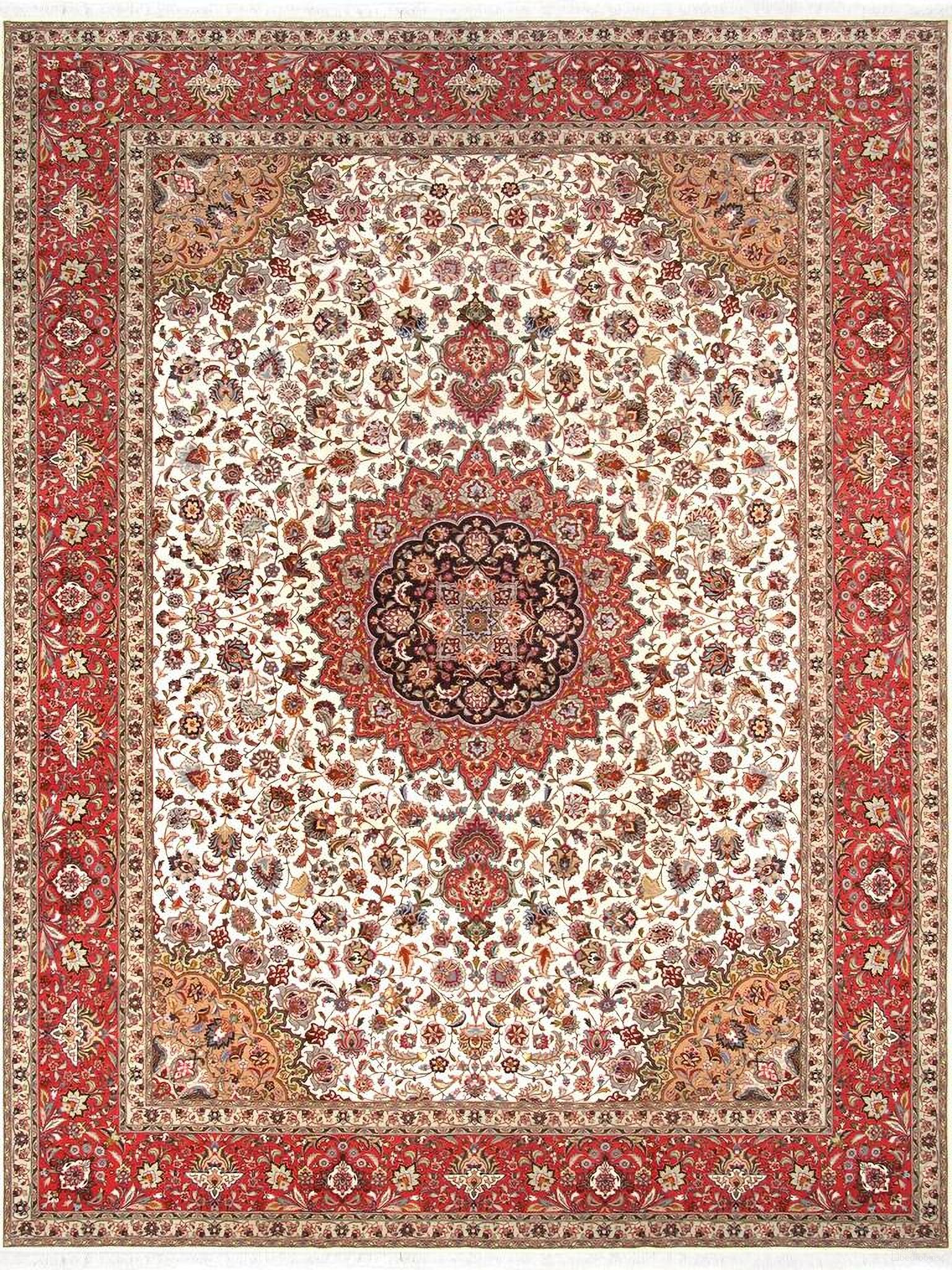 Baku Colletion Hand-Knotted Silk and Wool Area Rug- 9'11" x 13' In Ivory and Rust