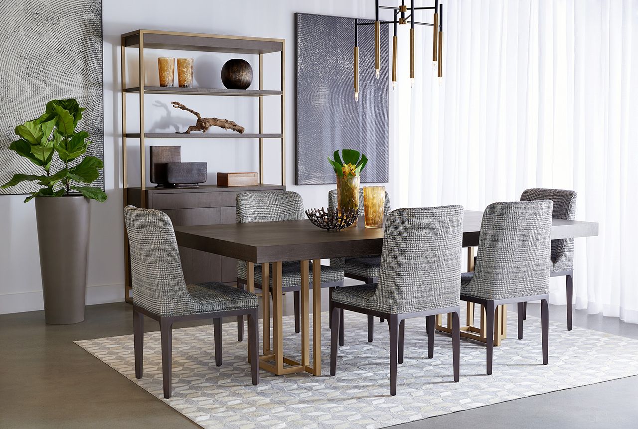 Baldessara 94.5 Inch Baldessara Dining Room Set In Espresso and Rustic Bronze