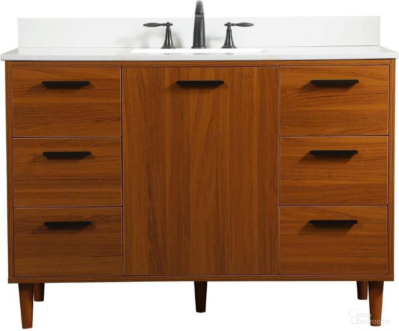 The appearance of Baldwin 48 Inch Bathroom Vanity In Teak With Backsplash designed by Elegant Lighting in the transitional interior design. This teak piece of furniture  was selected by 1StopBedrooms from Baldwin Collection to add a touch of cosiness and style into your home. Sku: VF47048MTK-BS. Material: Wood.