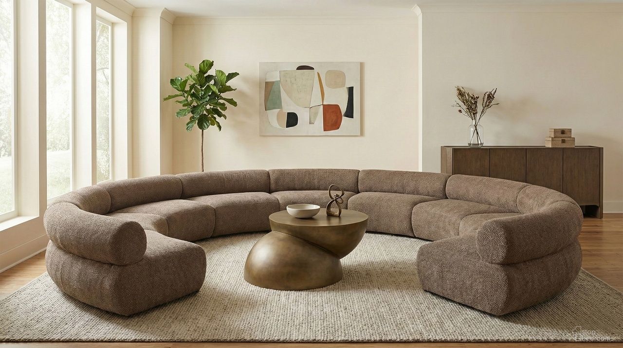 Bale 202 Inch Chenille Fabric Upholstered 9-Piece Modular Sectional In Brown
