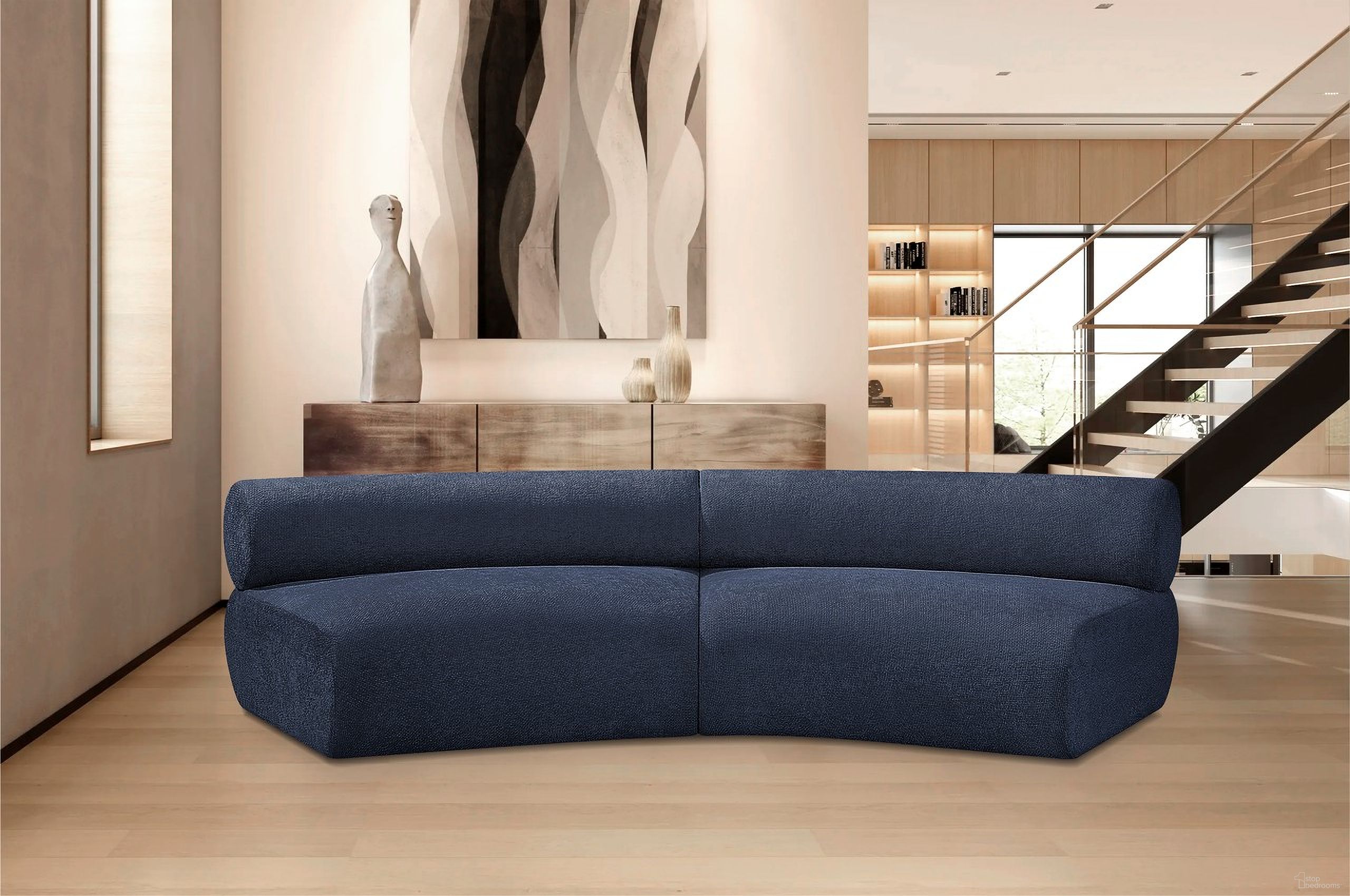 Bale Chenille Fabric 2 Piece Modular Sofa In Navy