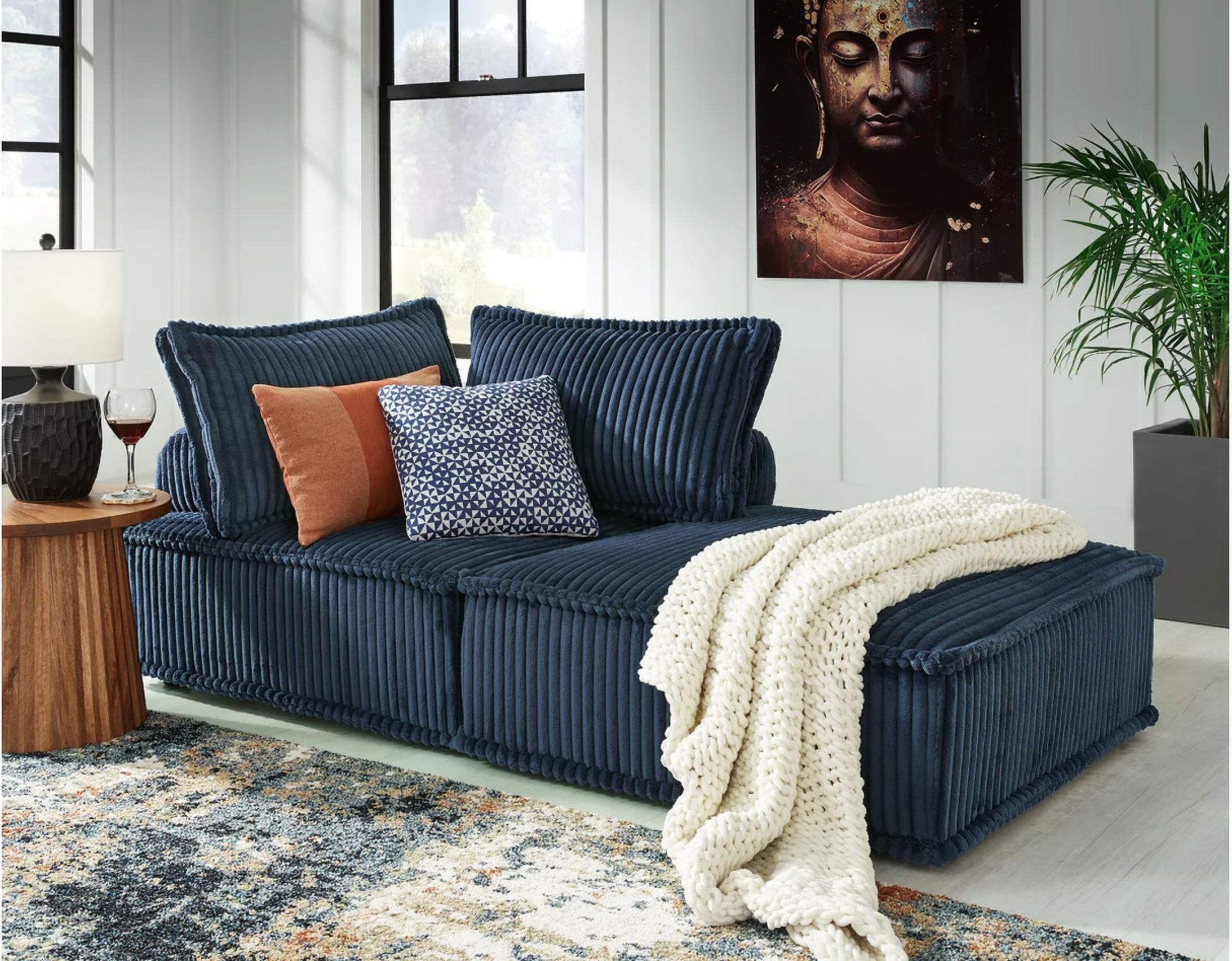 The appearance of Bales Modular Loveseat In Navy designed by Signature Design by Ashley in the transitional interior design. This navy piece of furniture was selected by 1StopBedrooms from Bales Collection to add a touch of cosiness and style into your home. Sku: A3000662;A3000662. Material: Fabric.