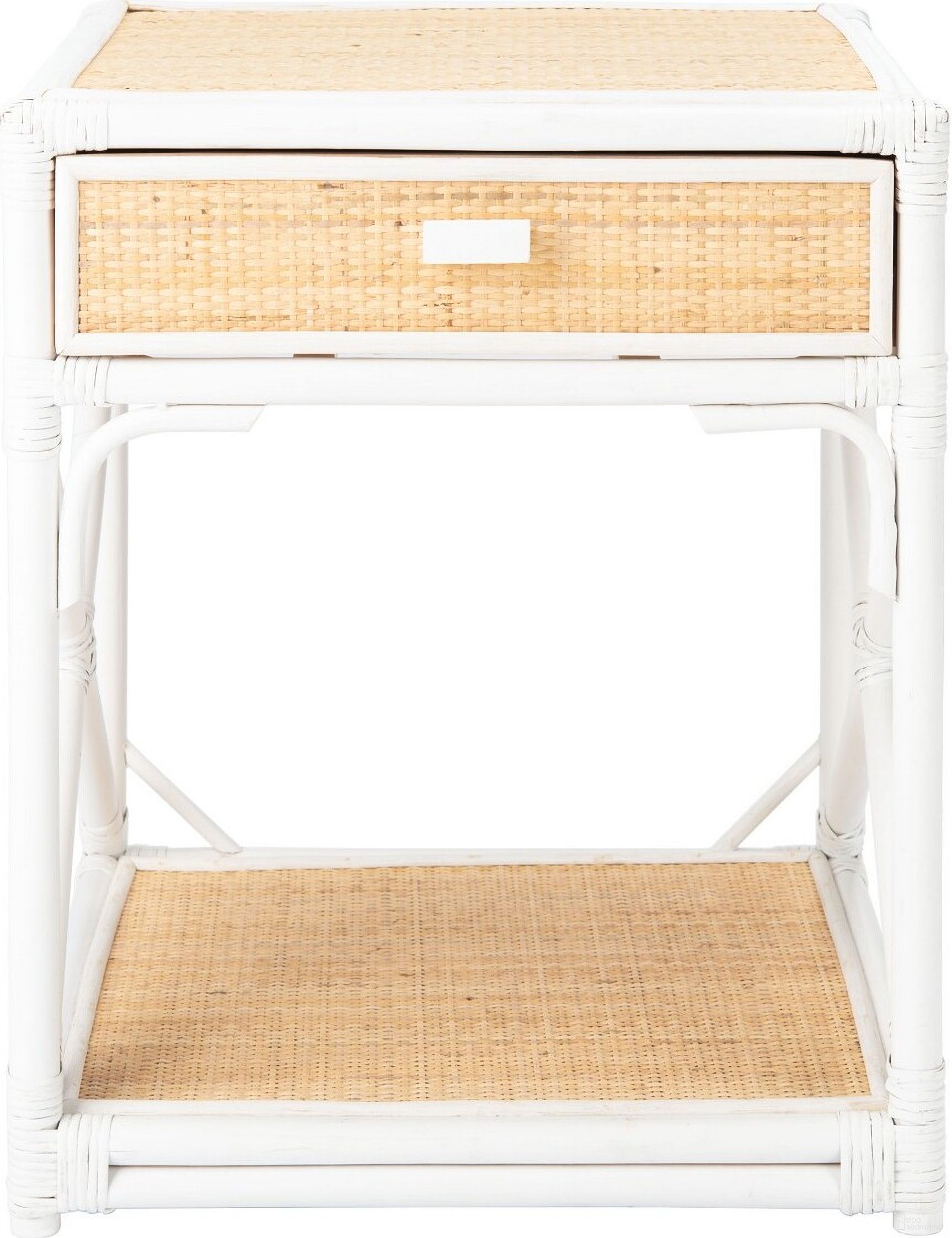 Bali 1 Drawer 1 Shelf Nightstand in White and Natural