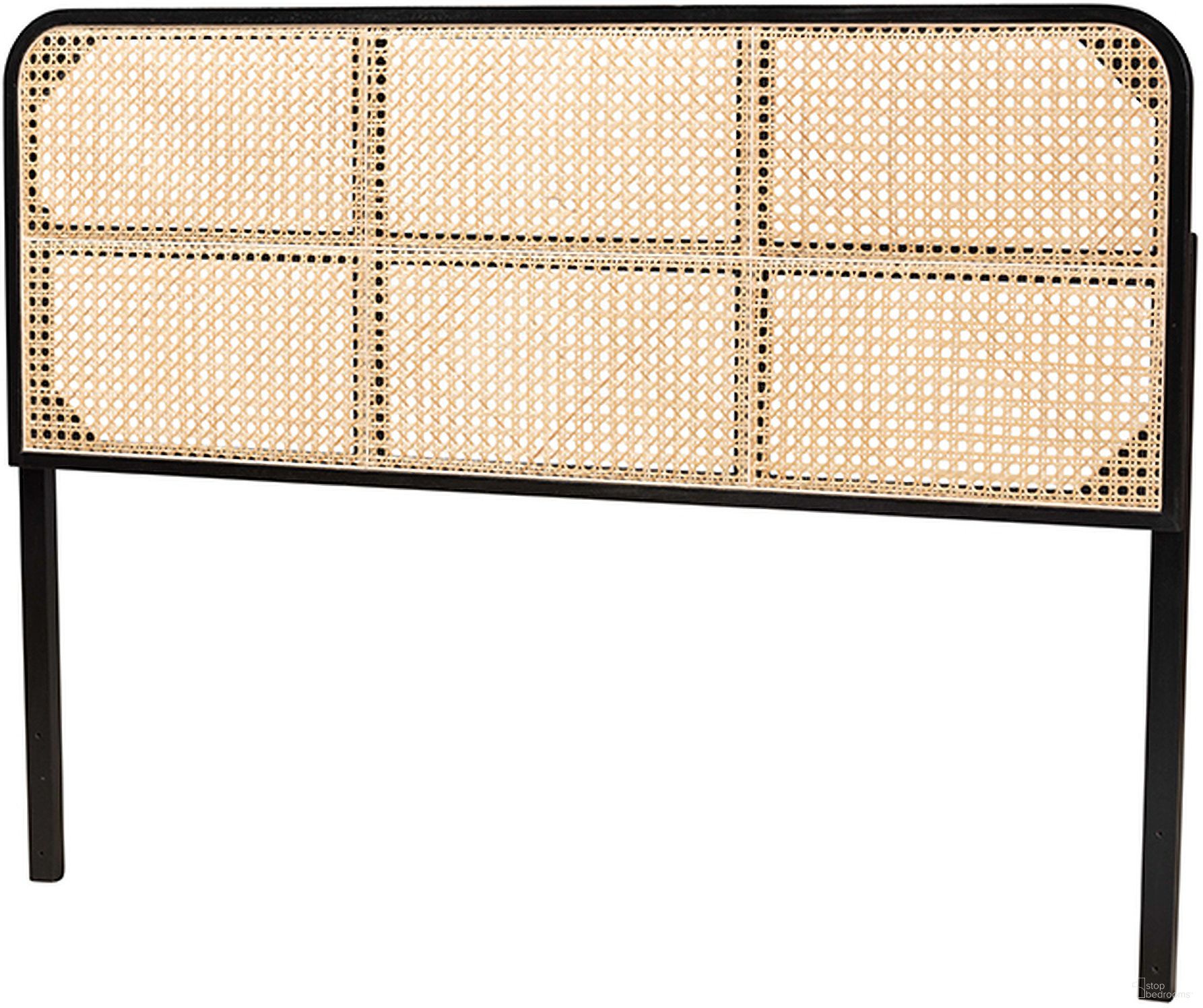 Bali And Pari Lainer Black Finished Bayur Wood And Natural Rattan Queen Headboard