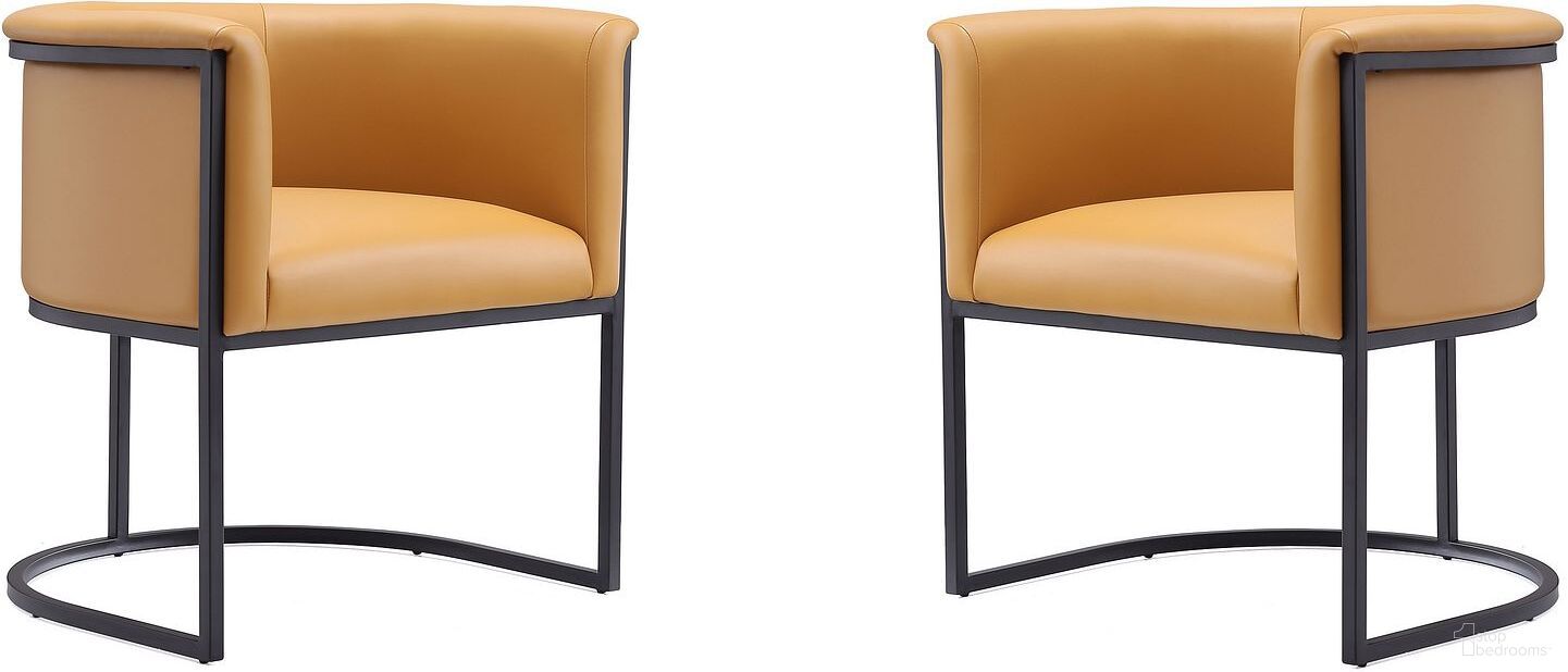 The appearance of Cosmopolitan Dining Chair In Saddle and Black (Set of 2) designed by Manhattan Comfort in the modern / contemporary interior design. This saddle piece of furniture  was selected by 1StopBedrooms from Cosmopolitan Collection to add a touch of cosiness and style into your home. Sku: DC044-SA;DC044-SA. Material: Metal. Chair Type: Arm Chair.