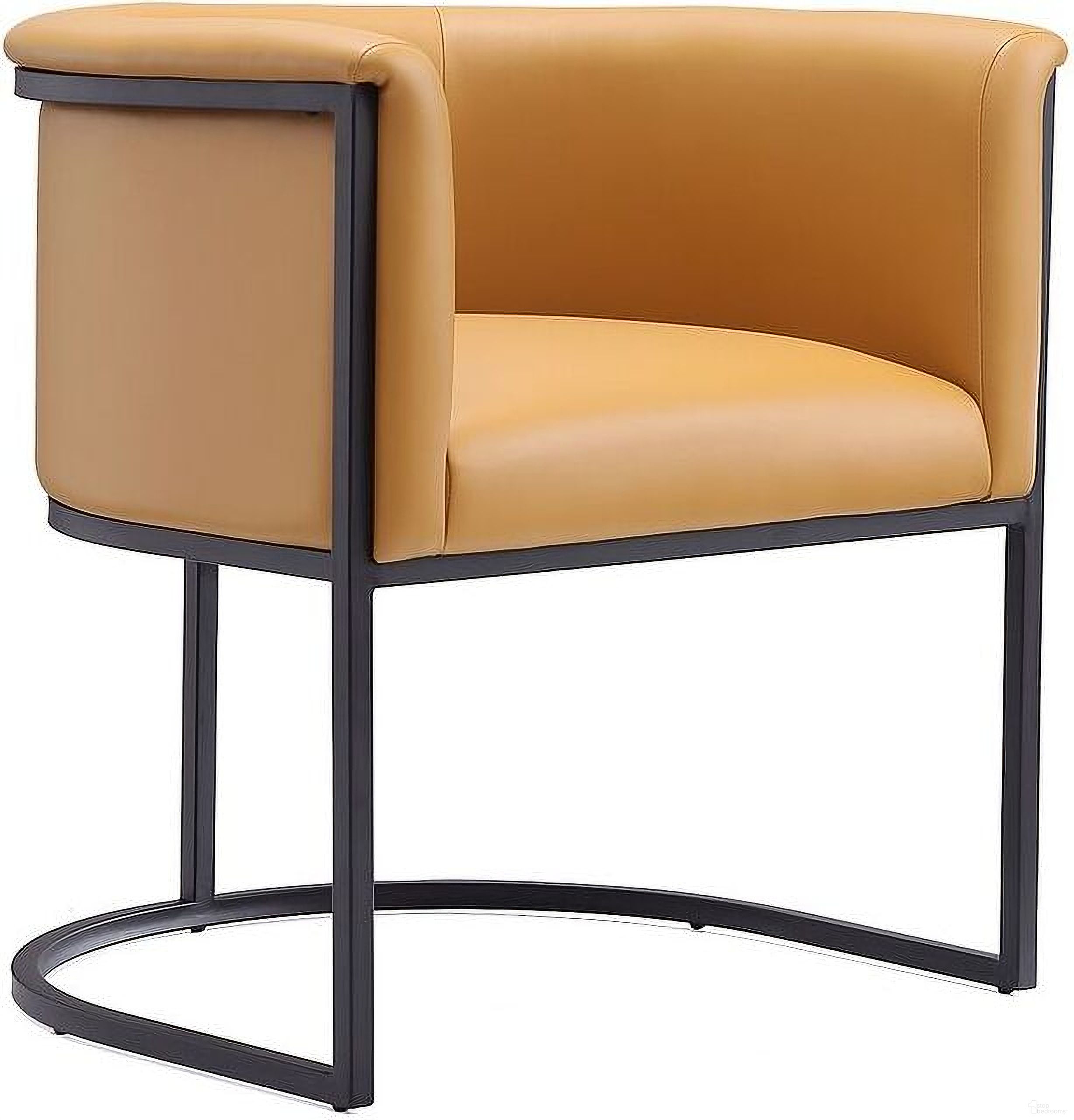 The appearance of Cosmopolitan Dining Chair In Saddle and Black designed by Manhattan Comfort in the modern / contemporary interior design. This saddle piece of furniture  was selected by 1StopBedrooms from Cosmopolitan Collection to add a touch of cosiness and style into your home. Sku: DC044-SA. Material: Metal. Chair Type: Arm Chair.