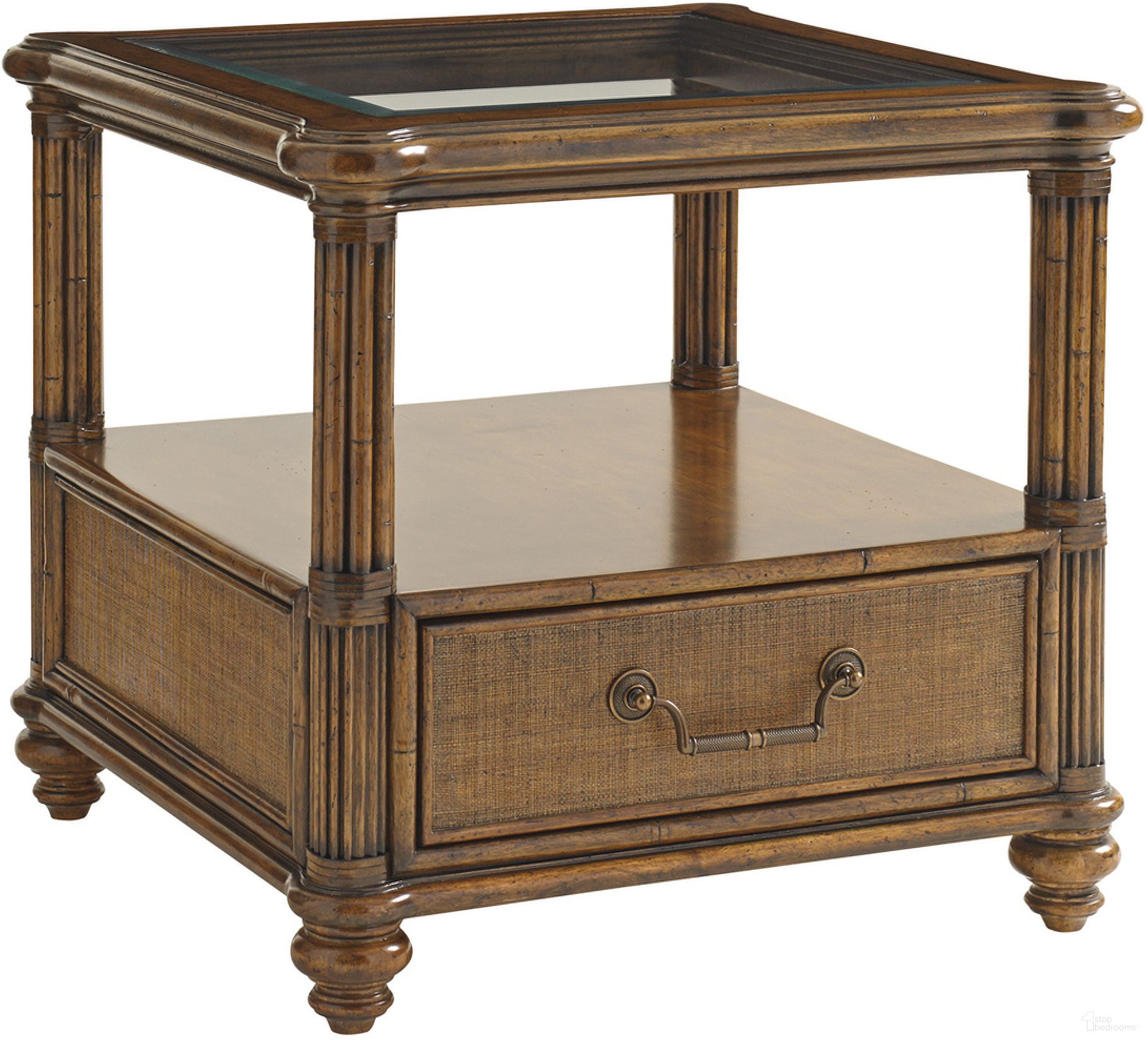 The appearance of Bali Hai Bimini Square End Table In Sunset designed by Tommy Bahama in the transitional interior design. This sunset piece of furniture  was selected by 1StopBedrooms from Bali Hai Collection to add a touch of cosiness and style into your home. Sku: 593-955. Material: Rattan.