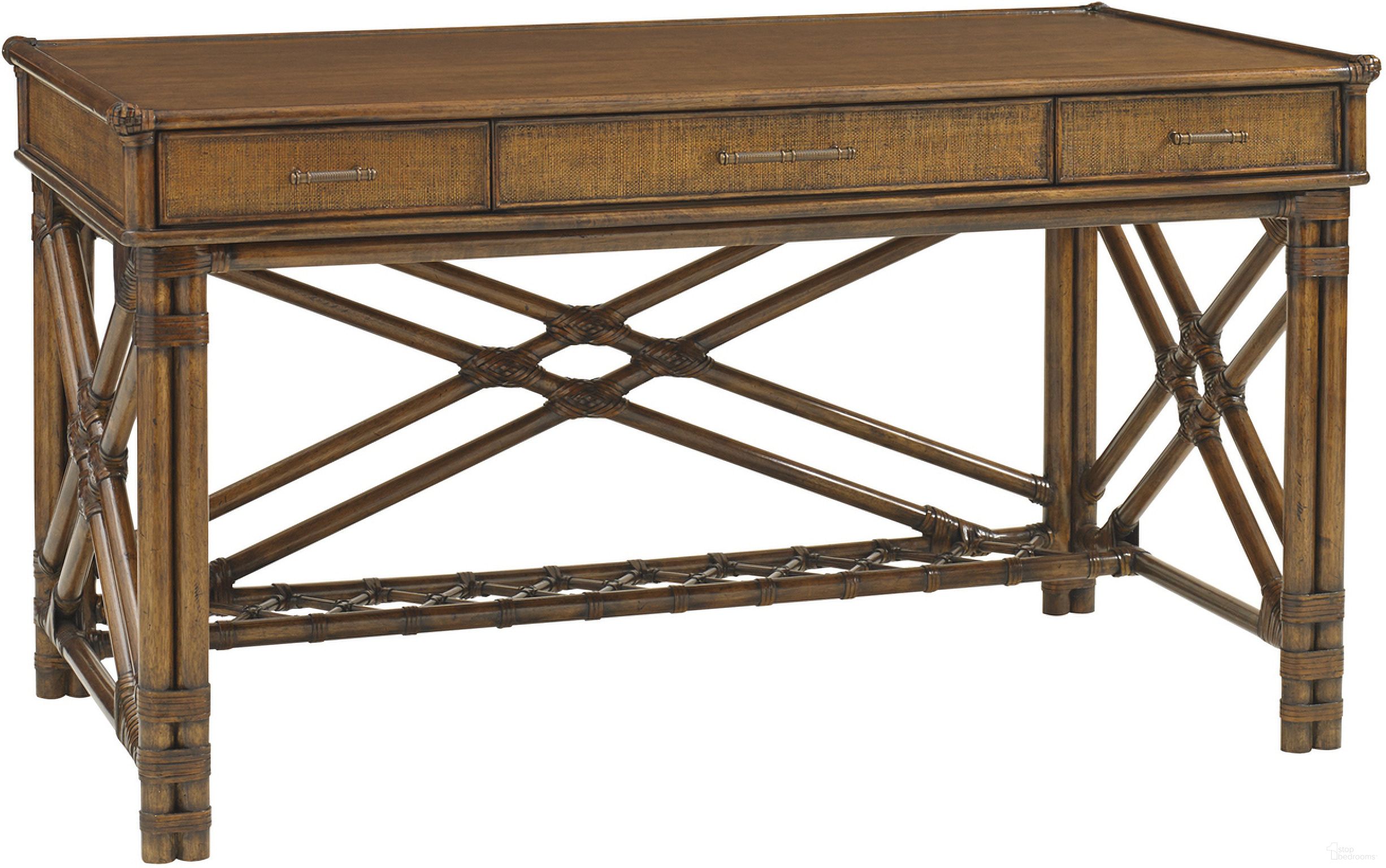 The appearance of Bali Hai Enchanted Isle 3 Drawer Desk In Sunset designed by Tommy Bahama in the transitional interior design. This sunset piece of furniture was selected by 1StopBedrooms from Bali Hai Collection to add a touch of cosiness and style into your home. Sku: 593-933. Material: Rattan.
