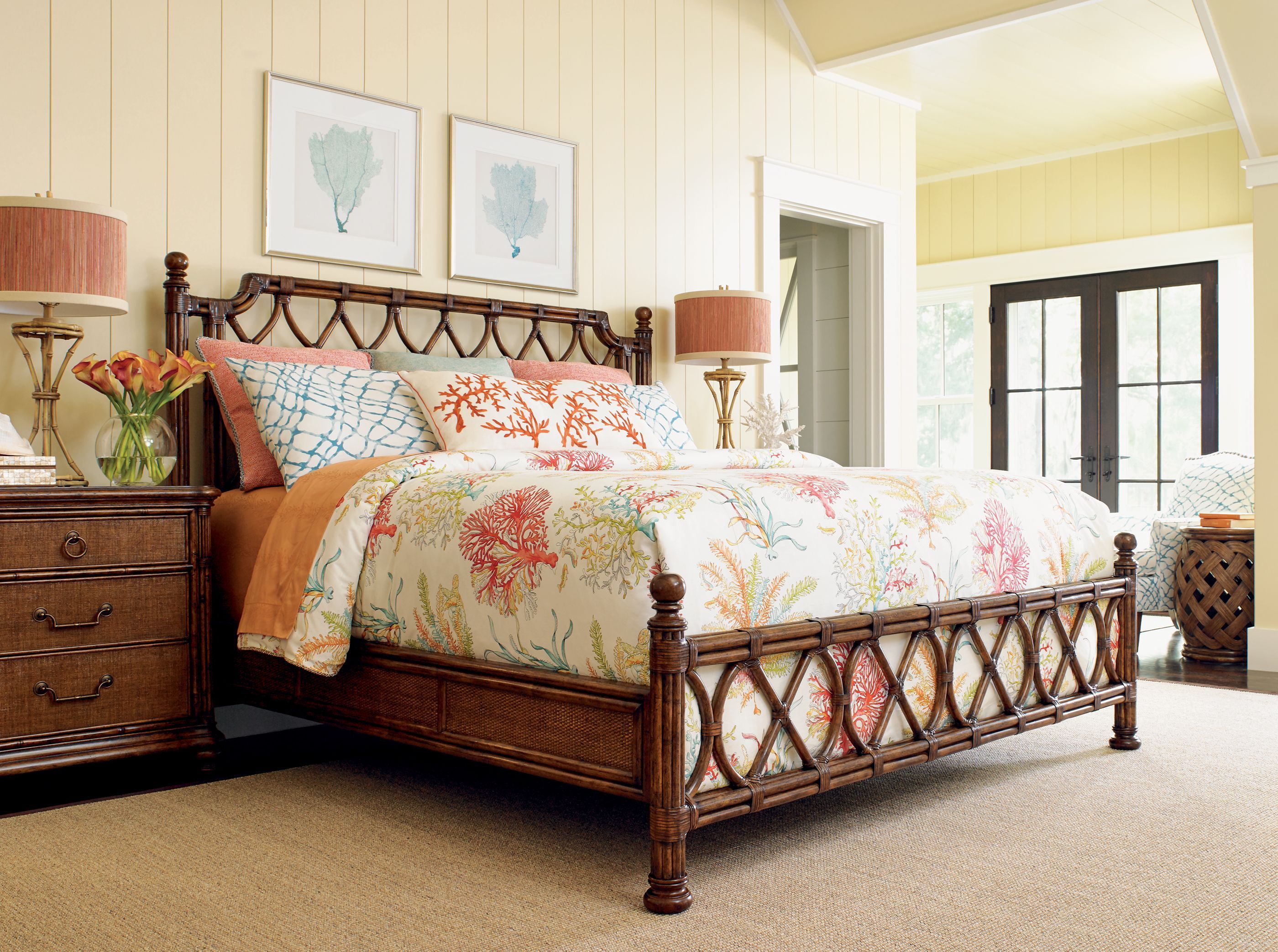 The appearance of Bali Hai Island Breeze Poster Bedroom Set designed by Tommy Bahama in the transitional interior design. This sunset piece of furniture  was selected by 1StopBedrooms from Bali Hai Collection to add a touch of cosiness and style into your home. Sku: 593-133C;593-622. Bed Type: Panel Bed. Bed Size: Queen. Material: Rattan.