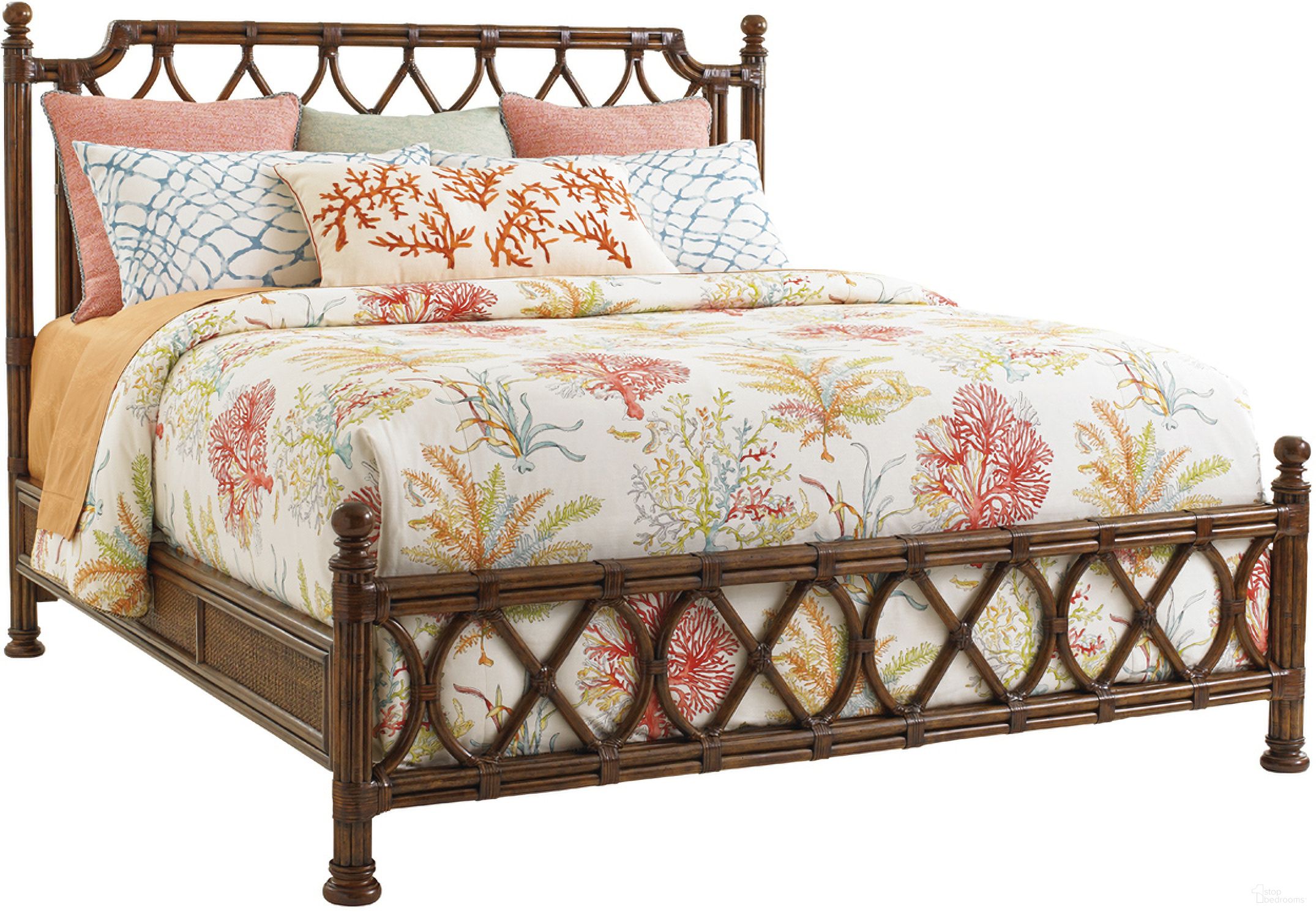 The appearance of Bali Hai Island Queen Bed In Sunset designed by Tommy Bahama in the transitional interior design. This sunset piece of furniture was selected by 1StopBedrooms from Bali Hai Collection to add a touch of cosiness and style into your home. Sku: 593-133C. Bed Type: Panel Bed. Bed Size: Queen. Material: Rattan.
