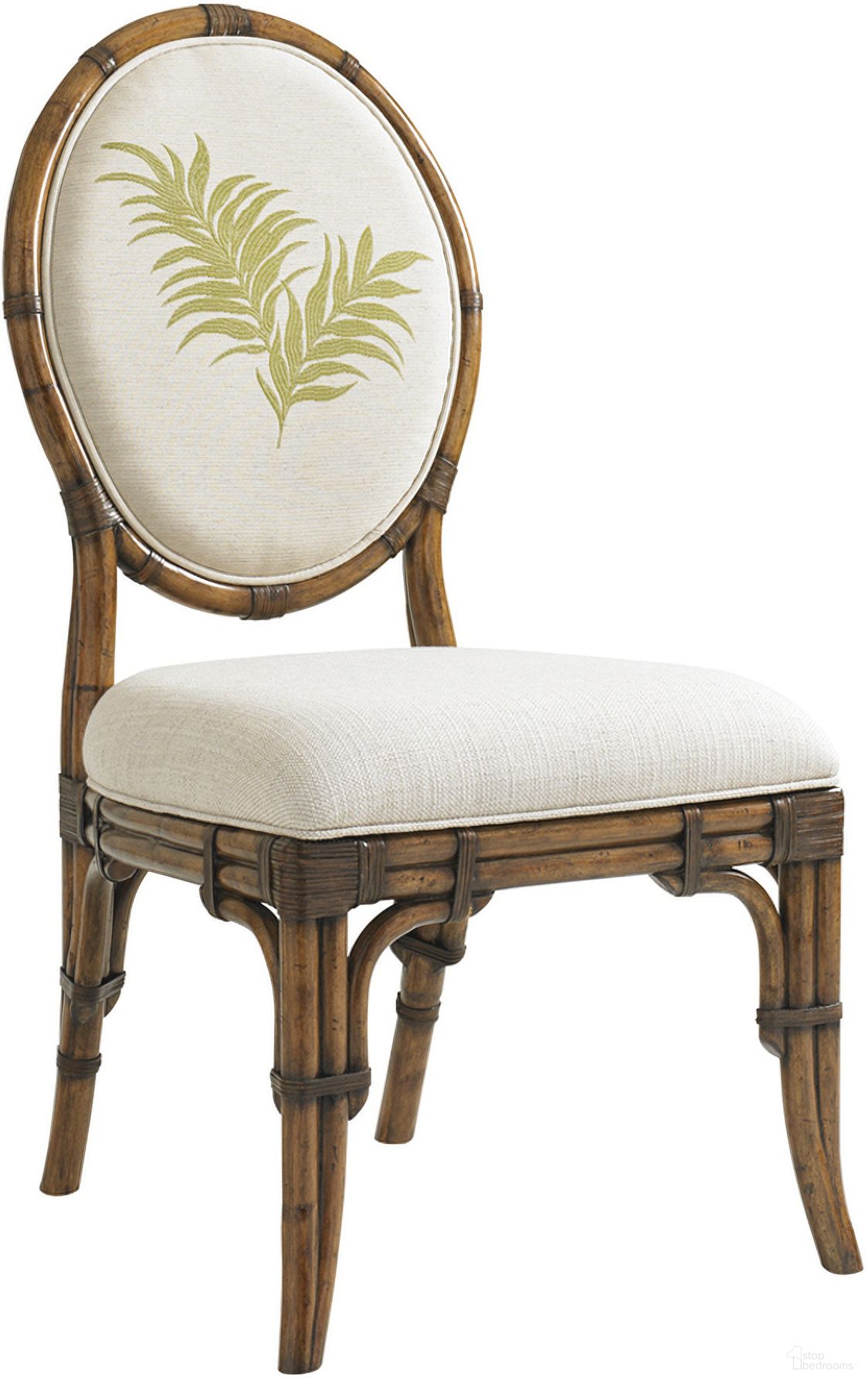The appearance of Bali Hai Gulfstream Oval Back Side Chair In Sunset designed by Tommy Bahama in the transitional interior design. This sunset piece of furniture  was selected by 1StopBedrooms from Bali Hai Collection to add a touch of cosiness and style into your home. Sku: 593-880-02. Material: Rattan. Chair Type: Side Chair.