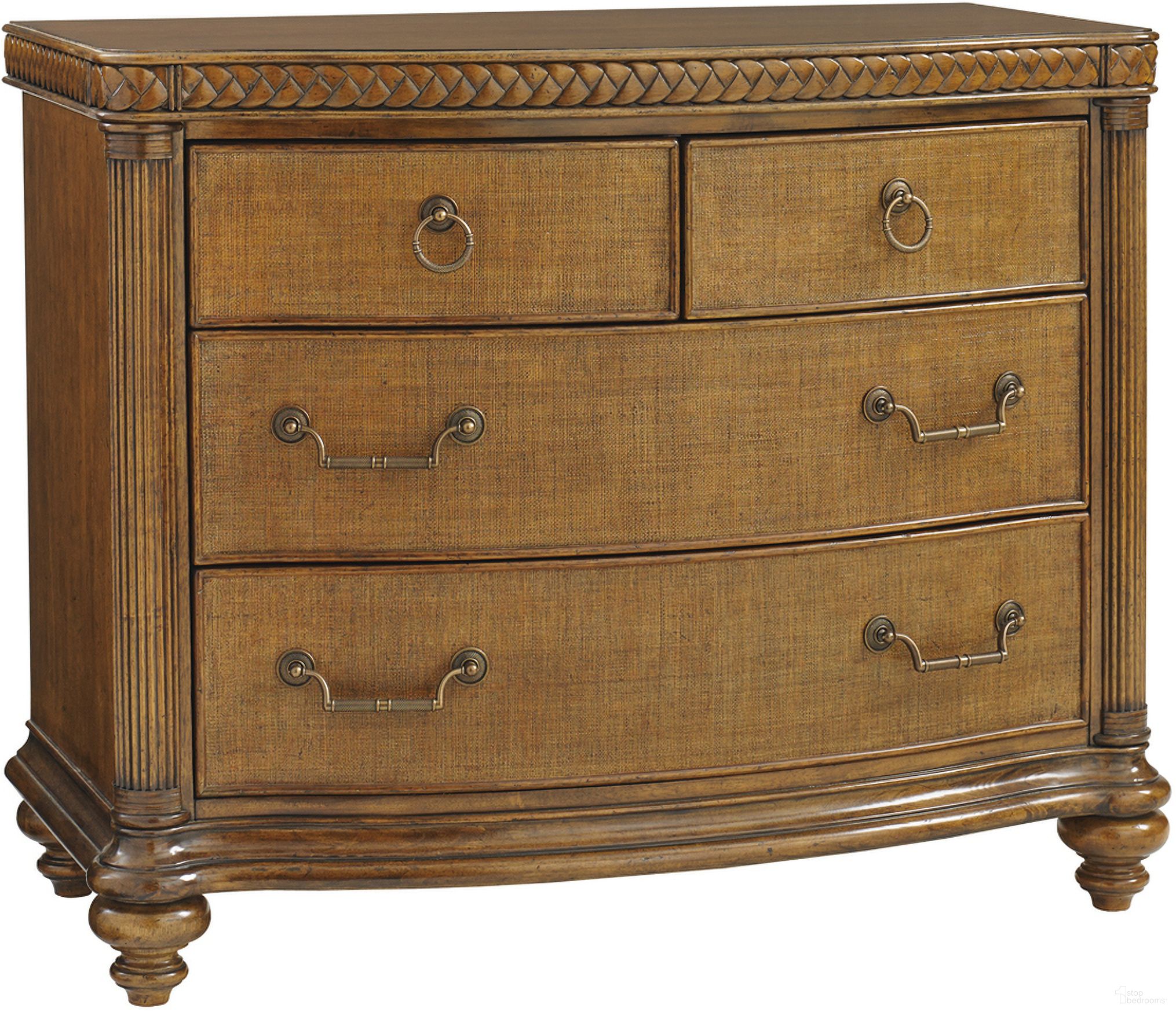 The appearance of Bali Hai Silver Sands Bachelors Chest In Sunset designed by Tommy Bahama in the transitional interior design. This sunset piece of furniture was selected by 1StopBedrooms from Bali Hai Collection to add a touch of cosiness and style into your home. Sku: 593-624. Material: Rattan.