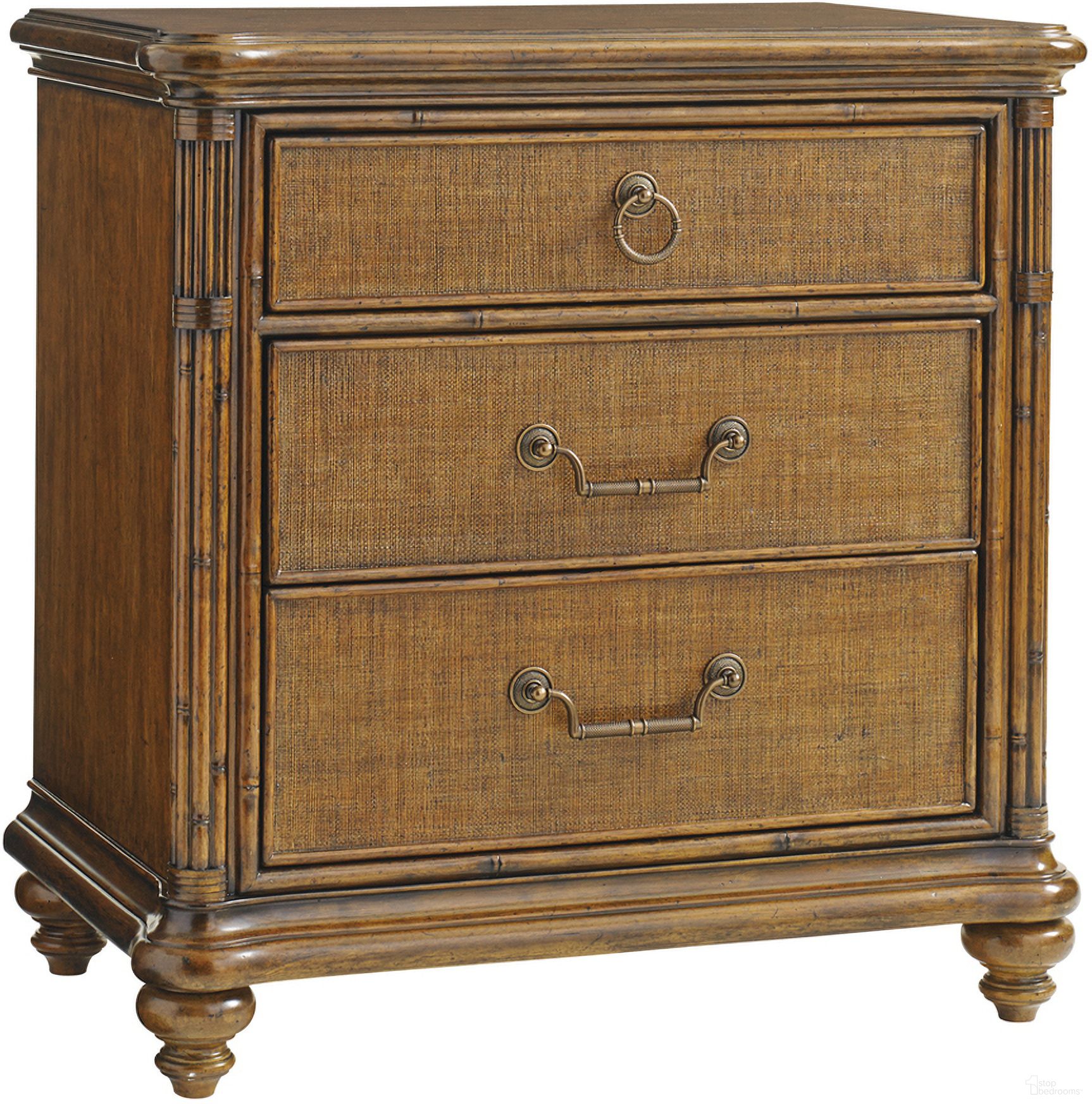 The appearance of Bali Hai Sojourn Nightstand In Sunset designed by Tommy Bahama in the transitional interior design. This sunset piece of furniture was selected by 1StopBedrooms from Bali Hai Collection to add a touch of cosiness and style into your home. Sku: 593-621. Material: Rattan.