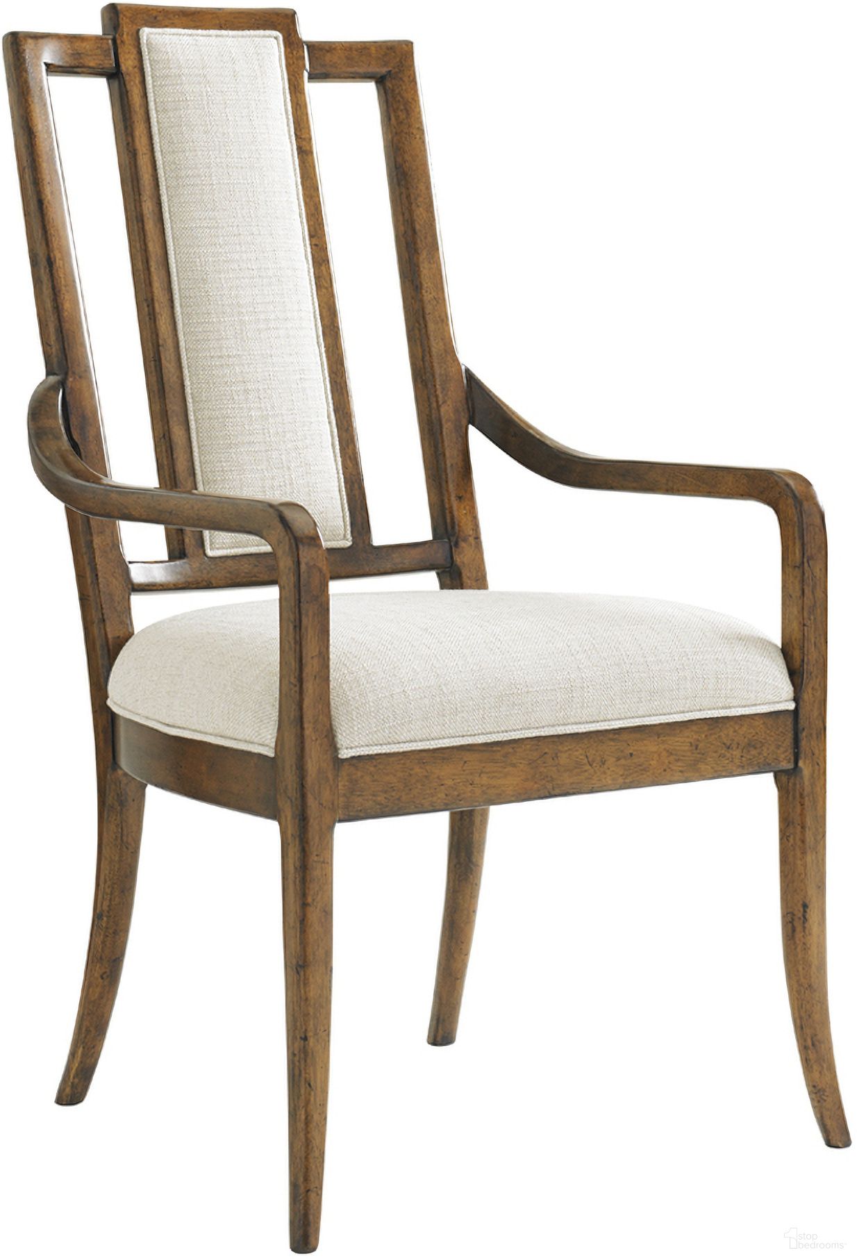 The appearance of Bali Hai St. Barts Splat Back Arm Chair In Sunset designed by Tommy Bahama in the transitional interior design. This sunset piece of furniture  was selected by 1StopBedrooms from Bali Hai Collection to add a touch of cosiness and style into your home. Sku: 593-883-01. Material: Rattan. Chair Type: Arm Chair.