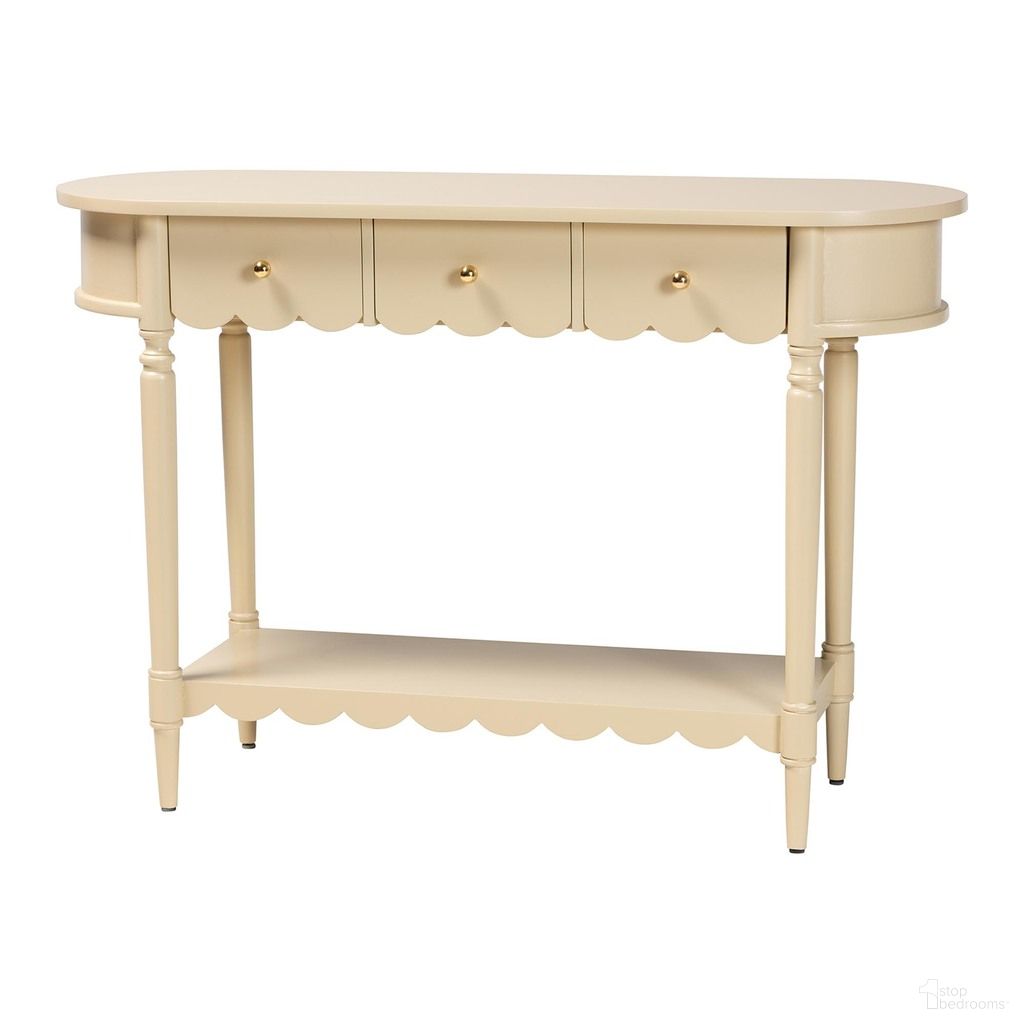 The appearance of Bali & Pari Liba Console Table In Beige designed by Baxton Studio in the country / farmhouse interior design. This beige piece of furniture  was selected by 1StopBedrooms from Liba Collection to add a touch of cosiness and style into your home. Sku: Liba-Beige-Wooden-3DRW-Console Table. Material: Hardwood.