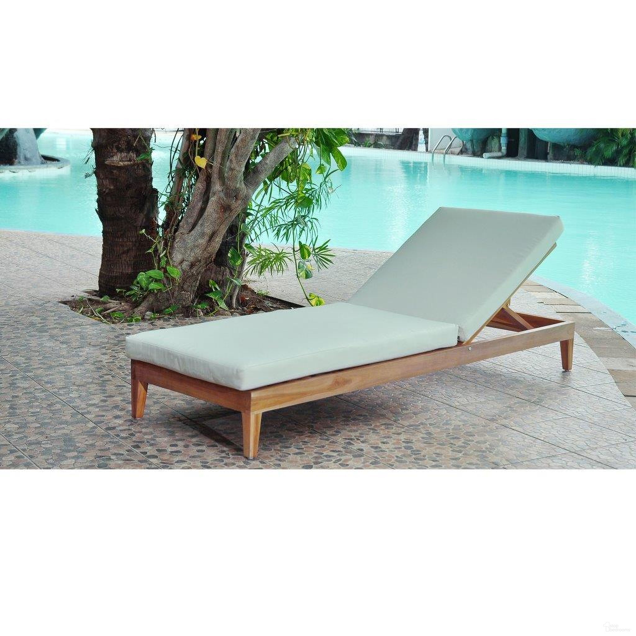 The appearance of Bali Teak Chaise Lounge with Cushion In Natural designed by Pelican Reef in the modern / contemporary interior design. This natural piece of furniture  was selected by 1StopBedrooms from Bali Collection to add a touch of cosiness and style into your home. Sku: PJO-3601-NAT-CL-CUSH. Material: Teak.