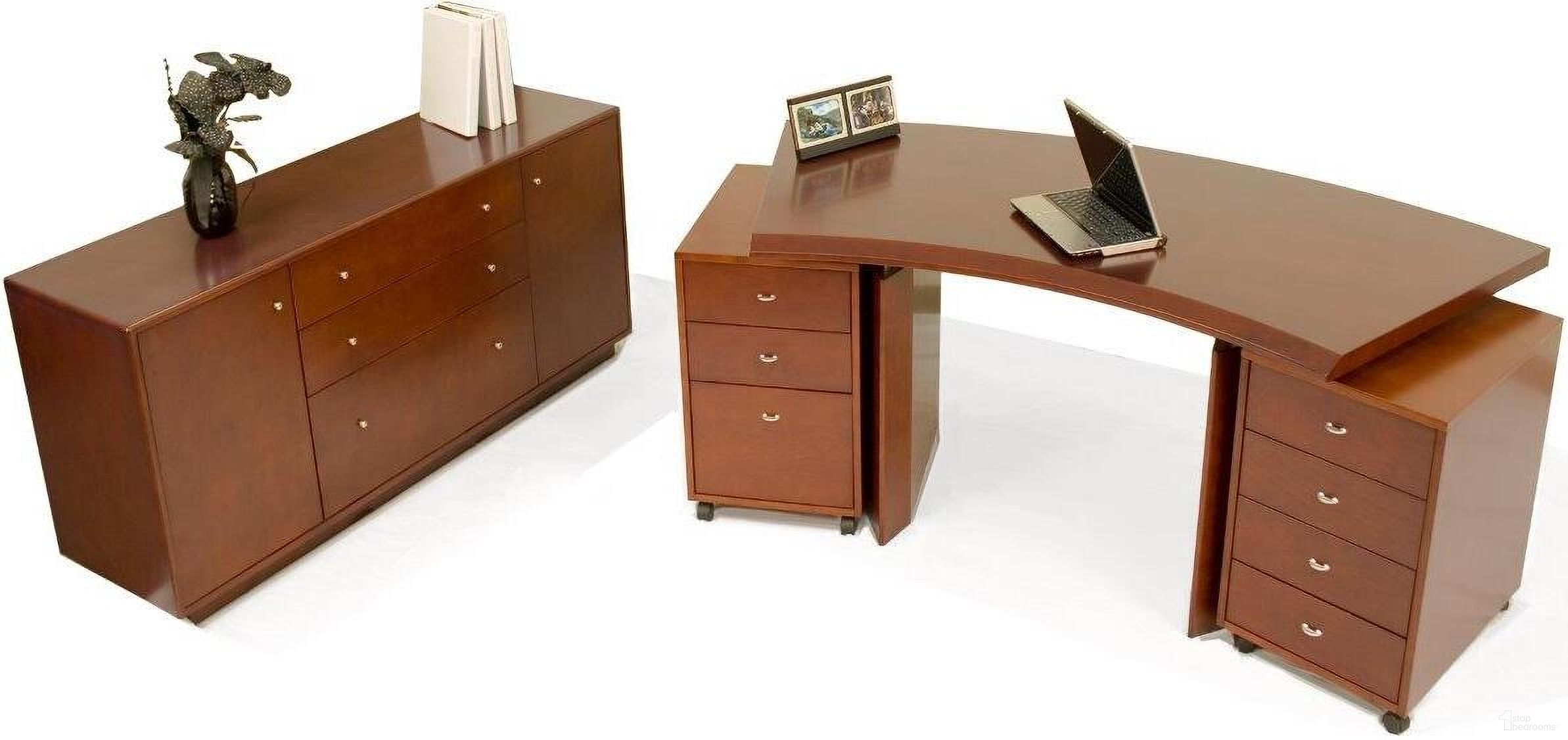 The appearance of Bali Wenge Curved Desk designed by Sharelle Furnishings in the modern / contemporary interior design. This wenge piece of furniture  was selected by 1StopBedrooms from Bali Collection to add a touch of cosiness and style into your home. Sku: BALI-W-CURVDESKSE. Material: Bonded Leather.
