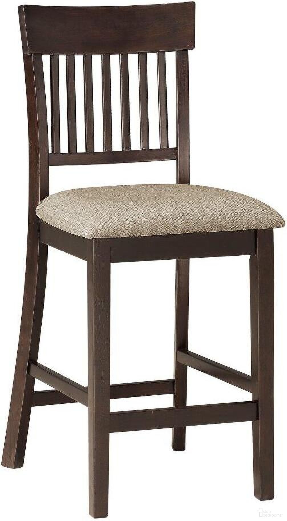 The appearance of Balin Brown Slat Back Counter Height Chair Set Of 2 designed by Homelegance in the transitional interior design. This brown piece of furniture was selected by 1StopBedrooms from Balin Collection to add a touch of cosiness and style into your home. Sku: 5716-24S1. Material: Textured.