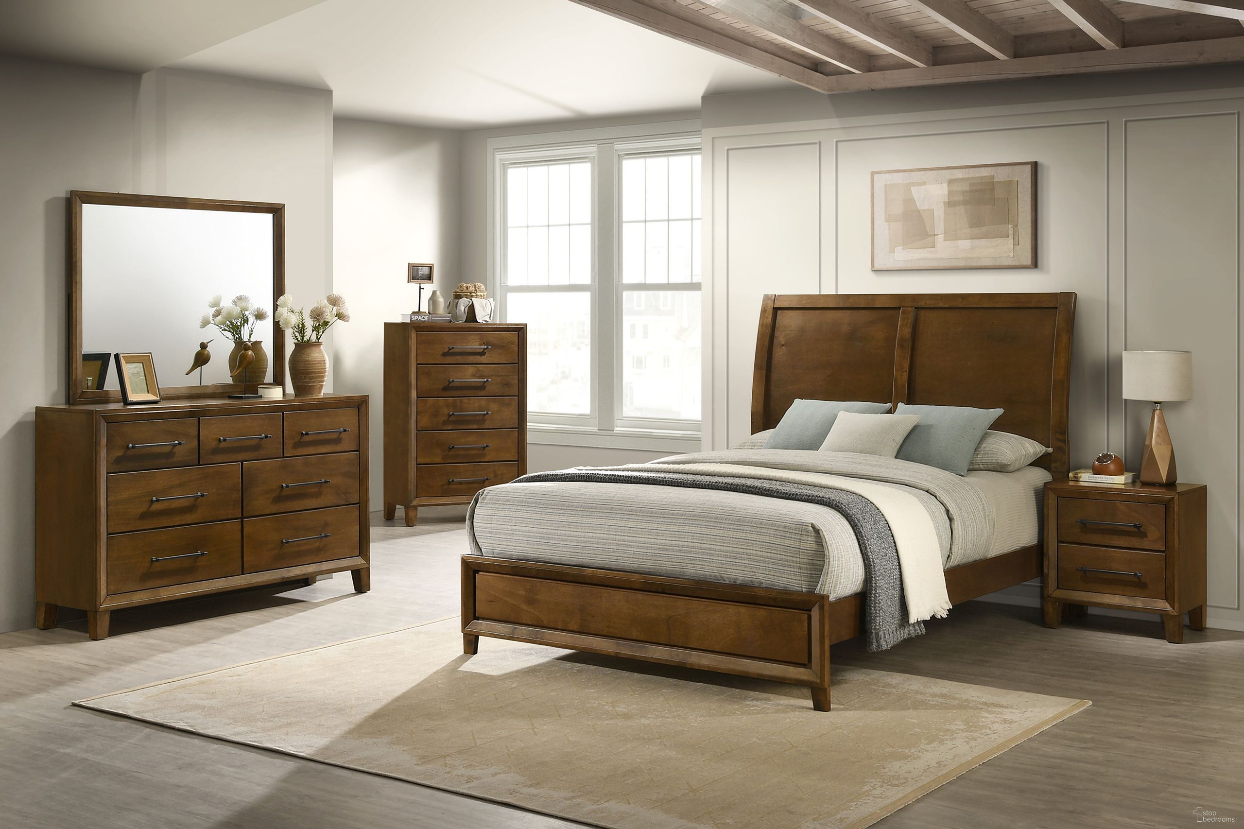 The appearance of Ballard Sleigh Bedroom Set In Brown designed by New Classic in the traditional interior design. This brown piece of furniture was selected by 1StopBedrooms from Ballard Collection to add a touch of cosiness and style into your home. Sku: B0182-315;B0182-335;B0182-040. Material: Wood. Bed Size: California King.
