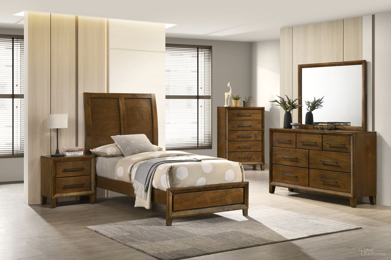 The appearance of Ballard Youth Sleigh Bedroom Set In Brown designed by New Classic in the traditional interior design. This brown piece of furniture was selected by 1StopBedrooms from Ballard Collection to add a touch of cosiness and style into your home. Sku: B0182-515;B0182-535;B0182-040. Material: Wood. Bed Size: Full.