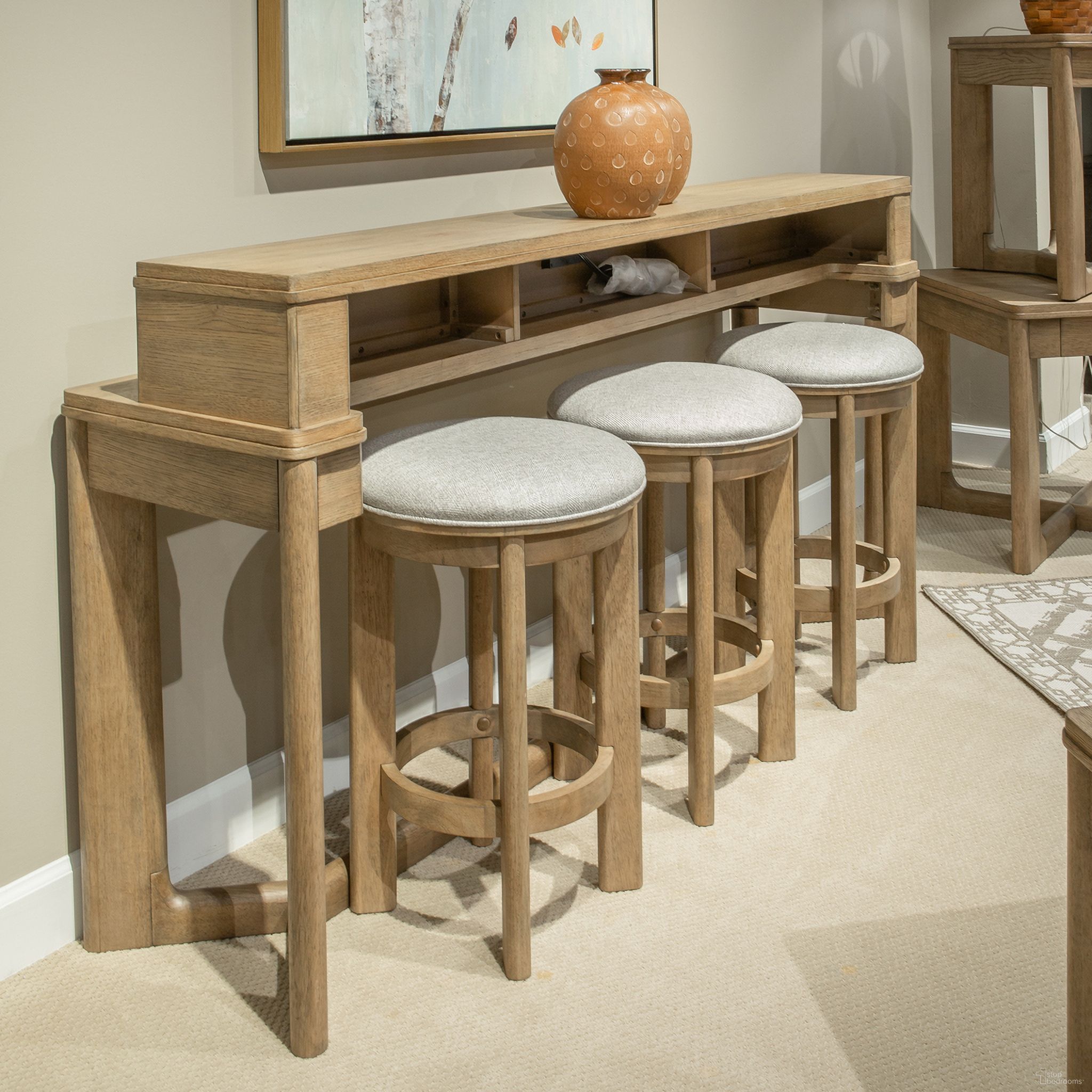 The appearance of Ballentine Console Bar Table In Weathered Bronze designed by Liberty in the modern / contemporary interior design. This weathered bronze piece of furniture  was selected by 1StopBedrooms from Ballentine Collection to add a touch of cosiness and style into your home. Sku: 536-OT7236. Table Base Style: Trestle. Table Top Shape: Rectangular. Material: Solid Rubberwood.