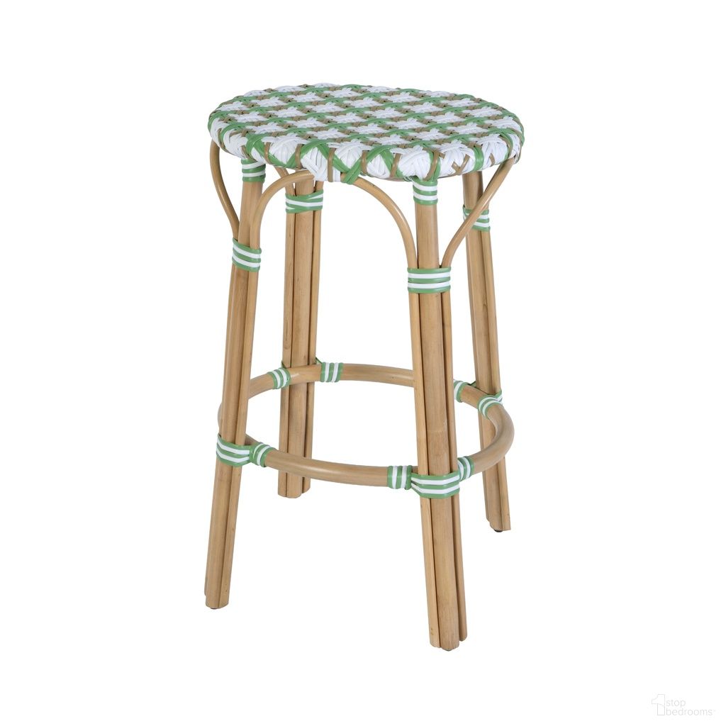 The appearance of Ballito 30" Oval Rattan Bar Stool In White and Green designed by Butler Specialty Company in the coastal interior design. This white and green piece of furniture was selected by 1StopBedrooms from Ballito Collection to add a touch of cosiness and style into your home. Sku: 6284518. Material: Rattan.
