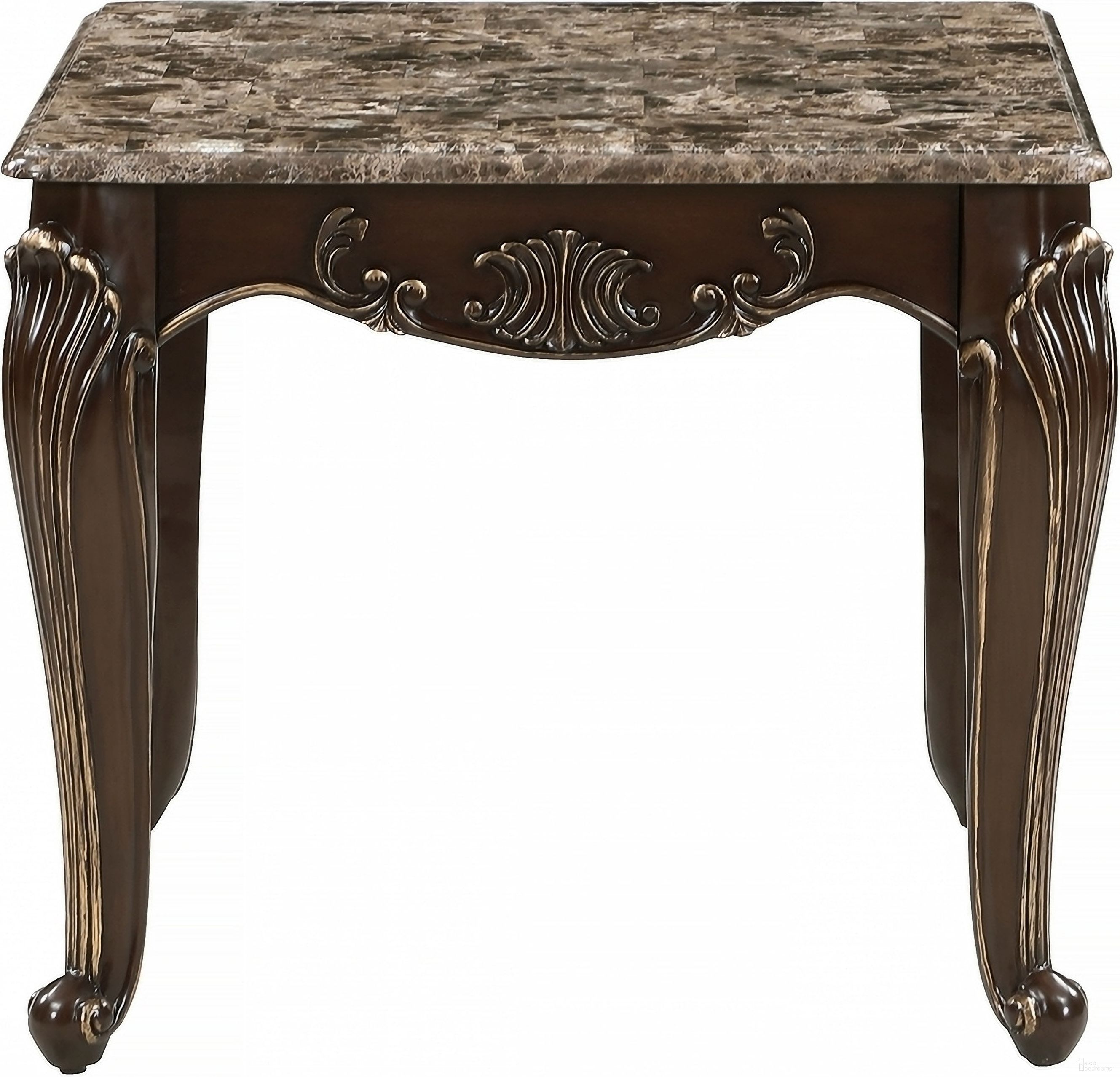 The appearance of Balthasar End Table In Cherry designed by Homelegance in the traditional interior design. This cherry piece of furniture was selected by 1StopBedrooms from Balthasar Collection to add a touch of cosiness and style into your home. Sku: 8570-04. Material: Marble.