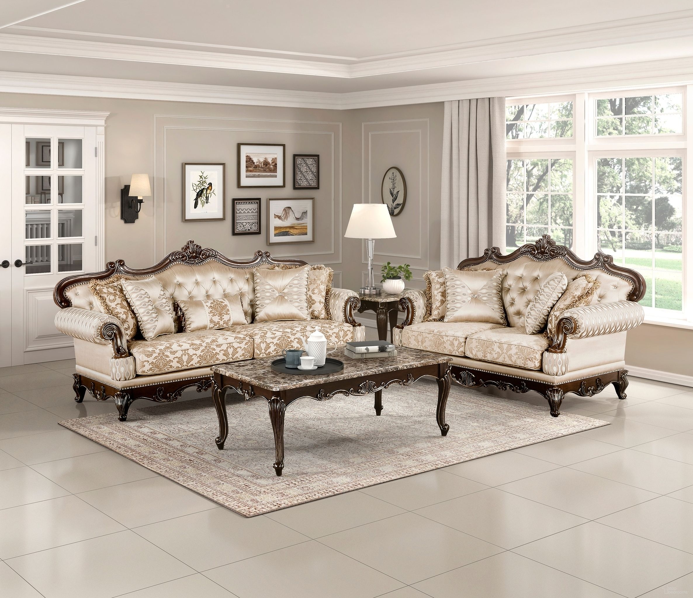 The appearance of Balthasar Living Room Set In Cherry designed by Homelegance in the traditional interior design. This cherry piece of furniture  was selected by 1StopBedrooms from Balthasar Collection to add a touch of cosiness and style into your home. Sku: 8570-3;8570-2. Material: Chenille.