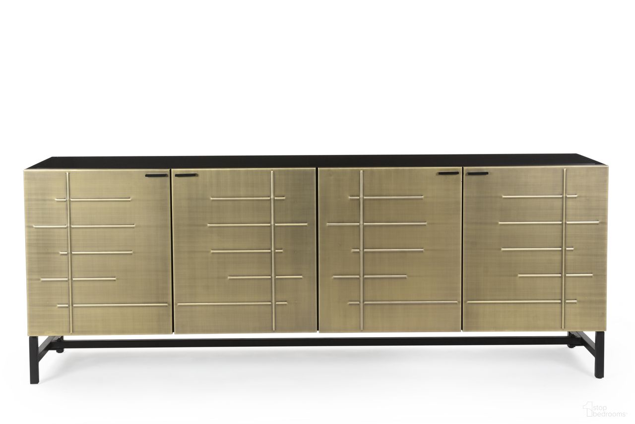 The appearance of Balthazar 4-Door Sideboard In Textured Light Gold designed by Moti in the modern / contemporary interior design. This light gold piece of furniture  was selected by 1StopBedrooms from Galahad Collection to add a touch of cosiness and style into your home. Sku: 63109008. Material: Iron.