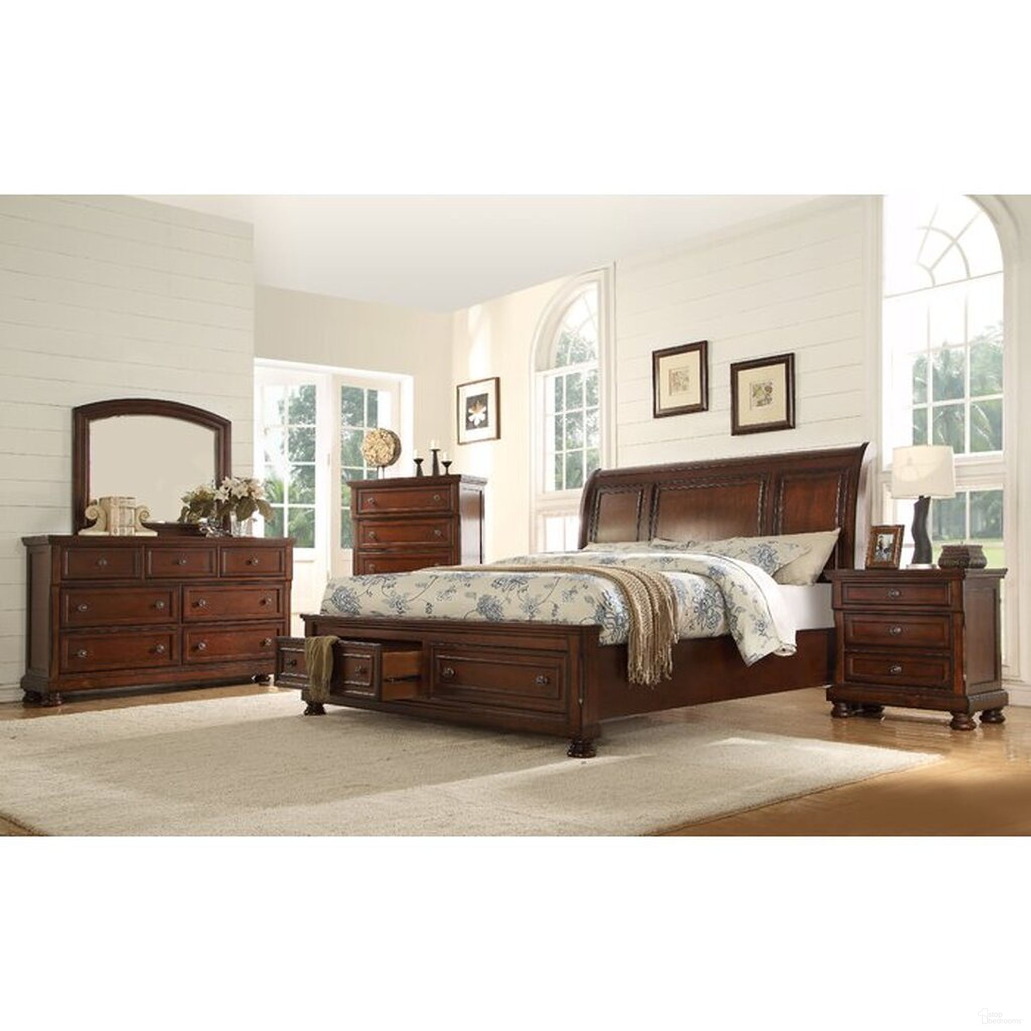 Baltimore 5 Piece Storage Queen Bedroom Set In Dark Walnut